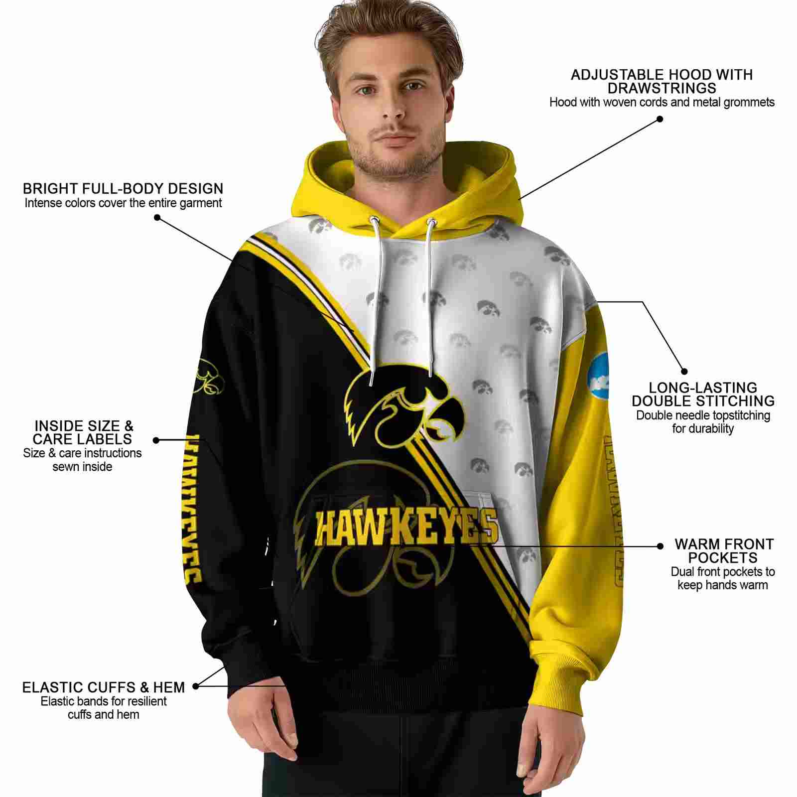 iowa hawkeyes diagonal stripe black white hoodie latest model