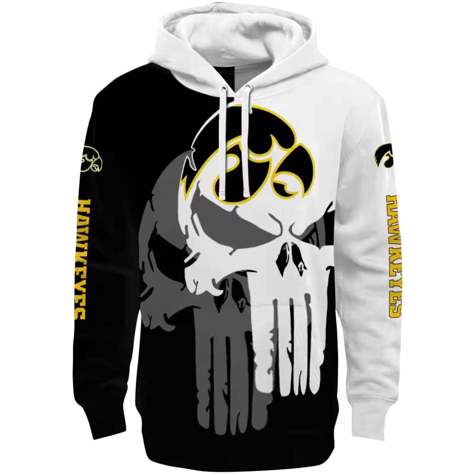 Iowa Hawkeyes Graphic Punisher Black White Hoodie