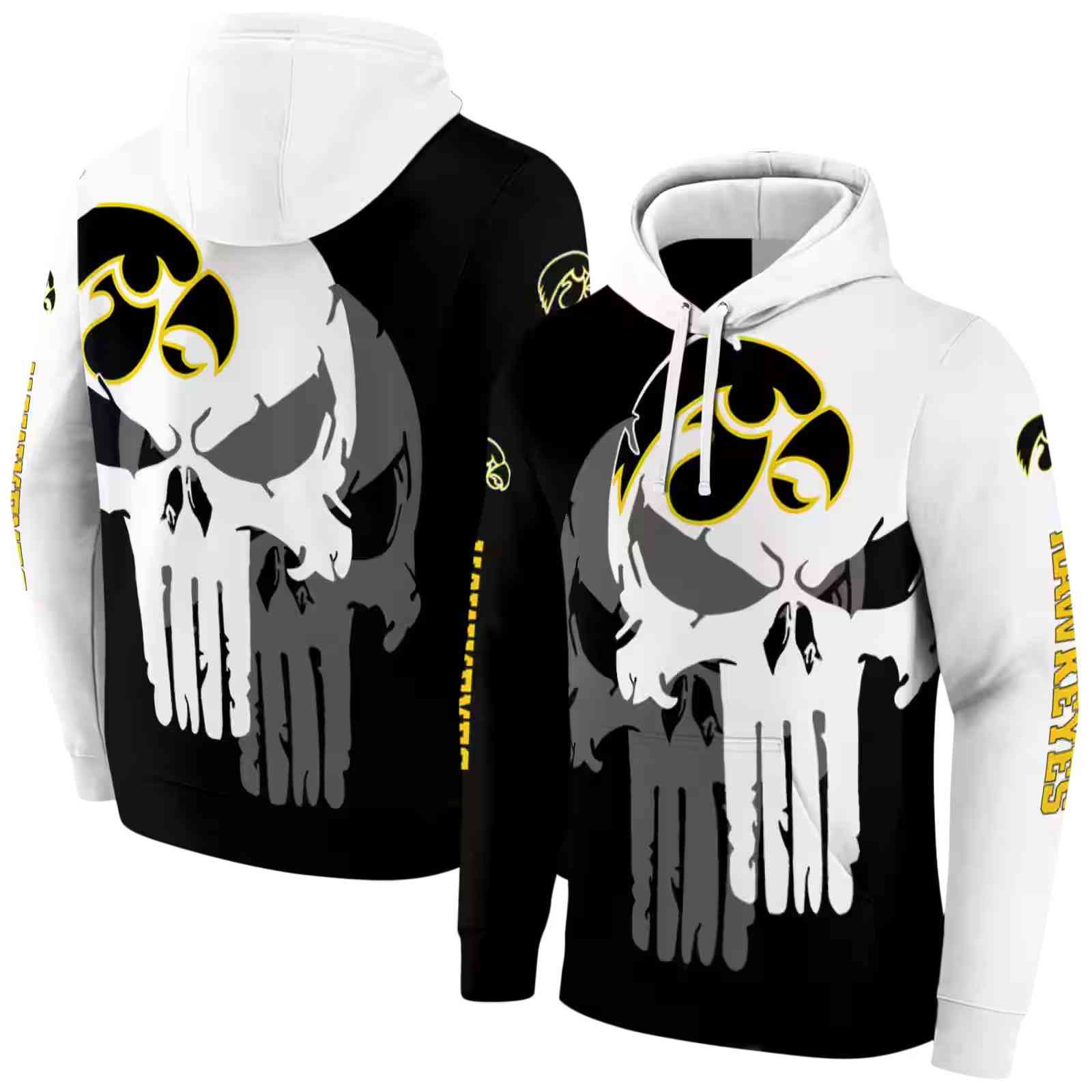 iowa hawkeyes graphic punisher black white hoodie fashion forward