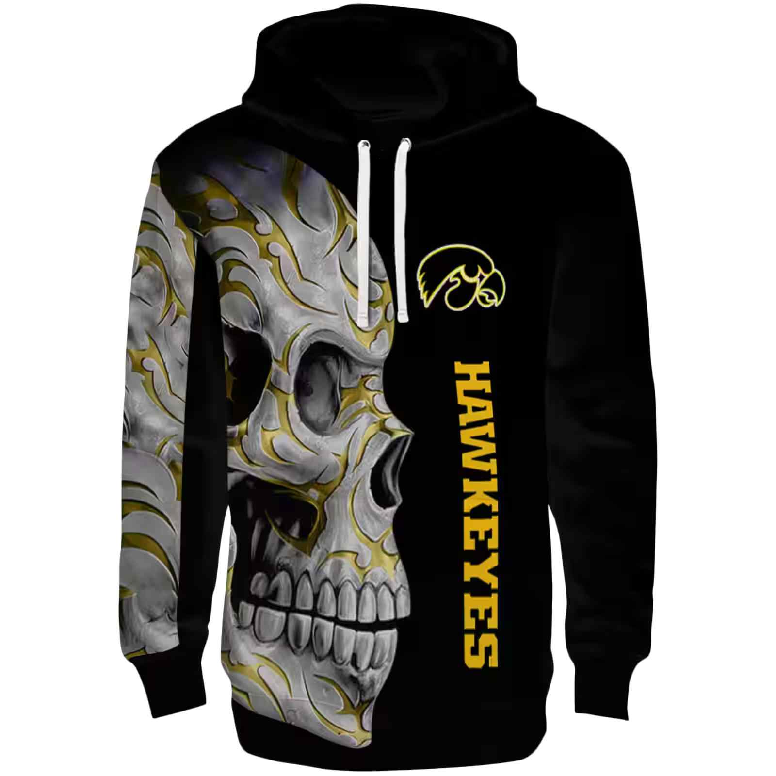 Iowa Hawkeyes Skull Motif Black Hoodie