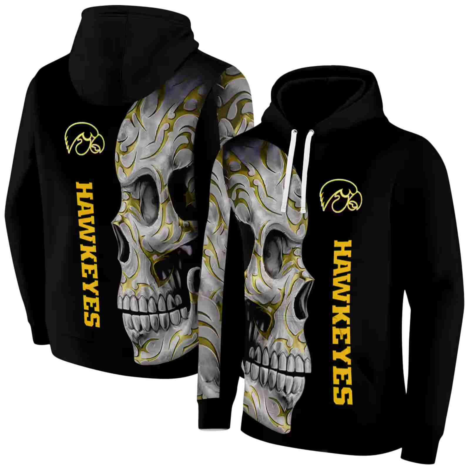 iowa hawkeyes skull motif black hoodie fashion forward