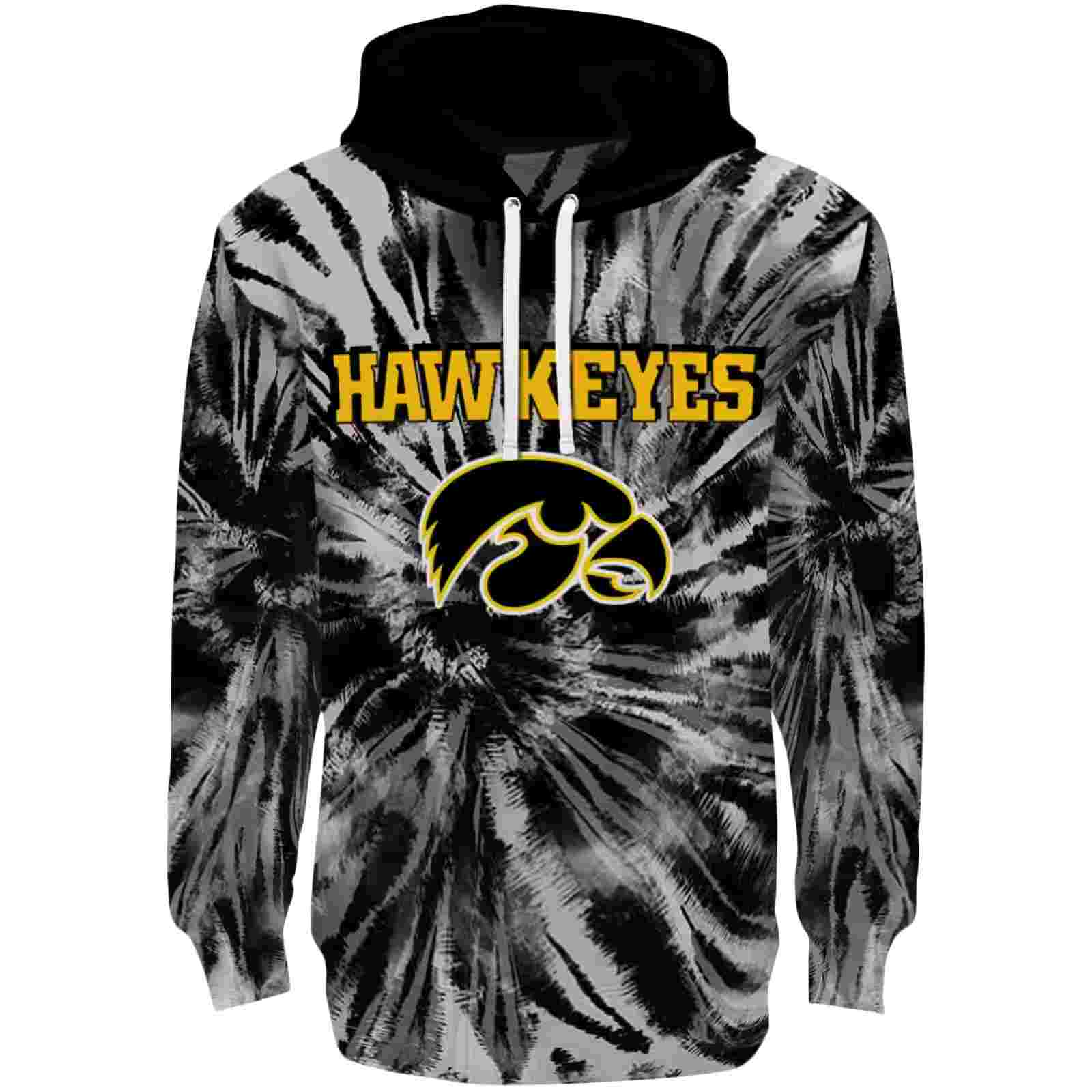 Iowa Hawkeyes Tie Dye Pattern Black Hoodie