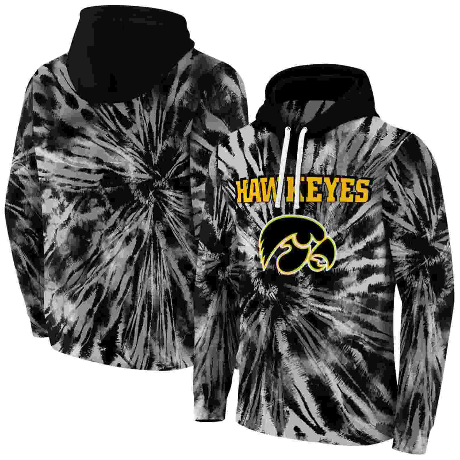iowa hawkeyes tie dye pattern black hoodie fashion forward
