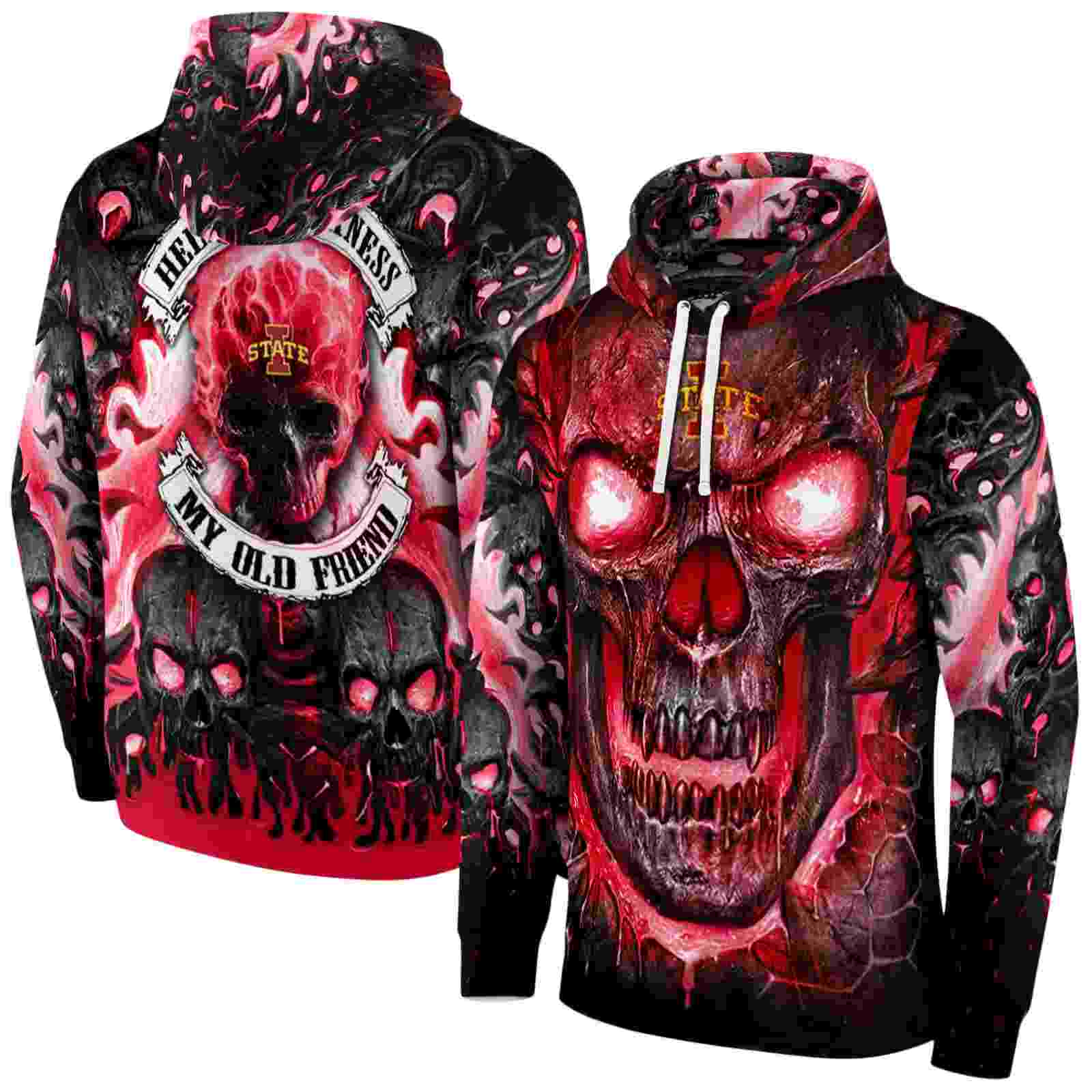 iowa state cyclones demonic skull red black hoodie fashion forward