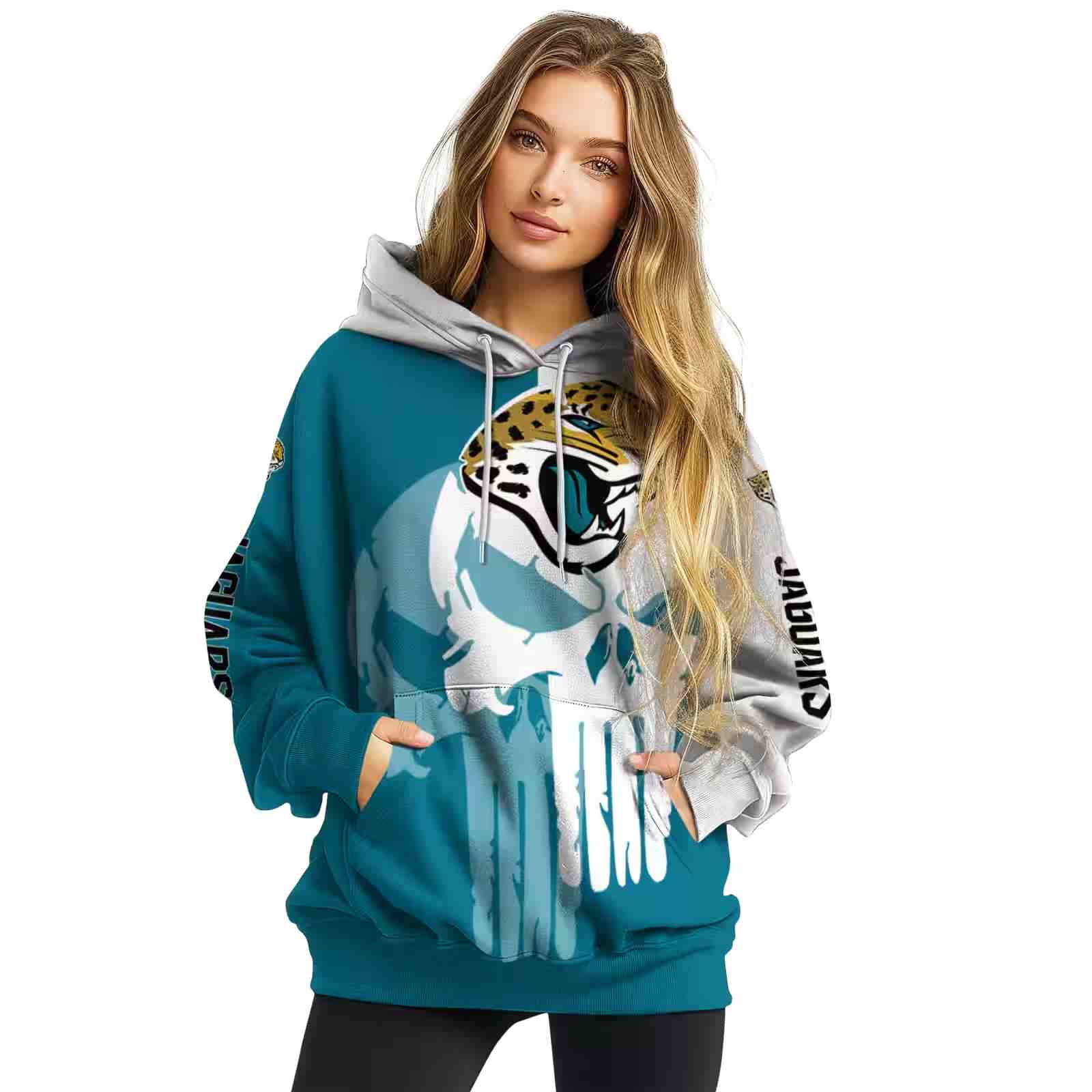 jacksonville jaguars graphic punisher teal white hoodie high quality