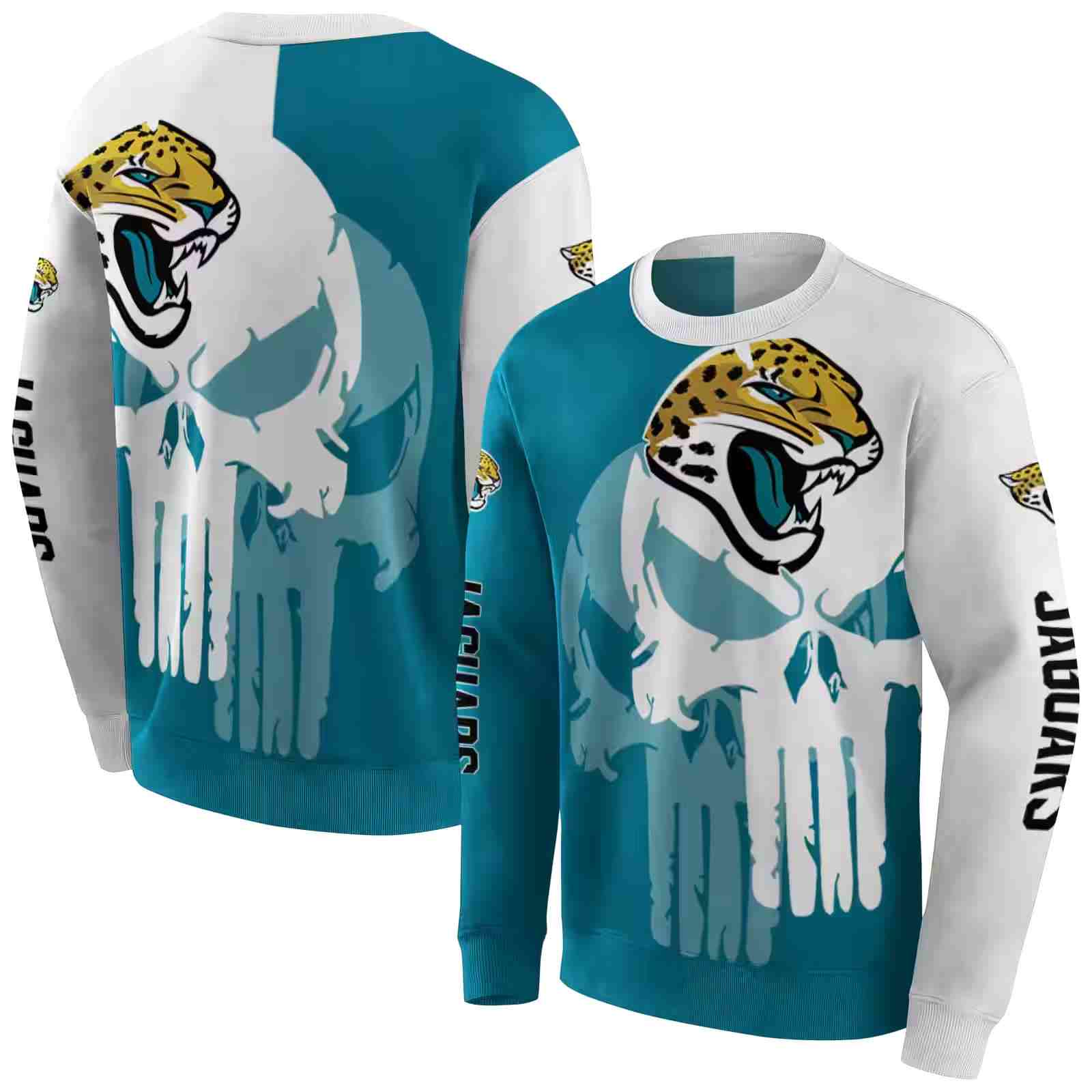 jacksonville jaguars graphic punisher teal white hoodie premium grade