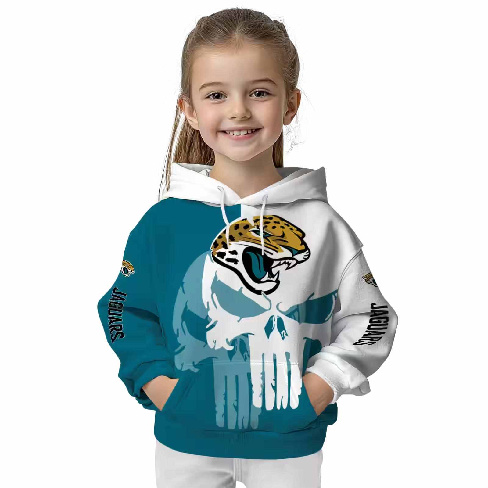 jacksonville jaguars graphic punisher teal white hoodie top rated