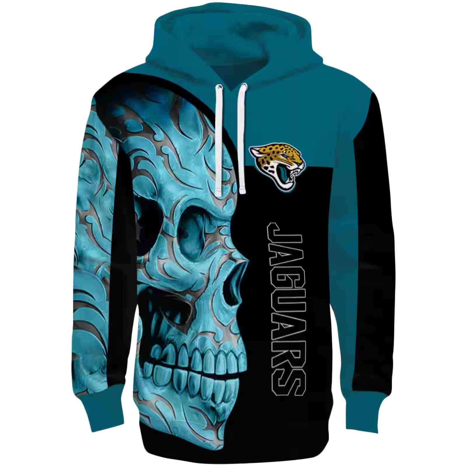 Jacksonville Jaguars Skull Motif Teal Black Hoodie