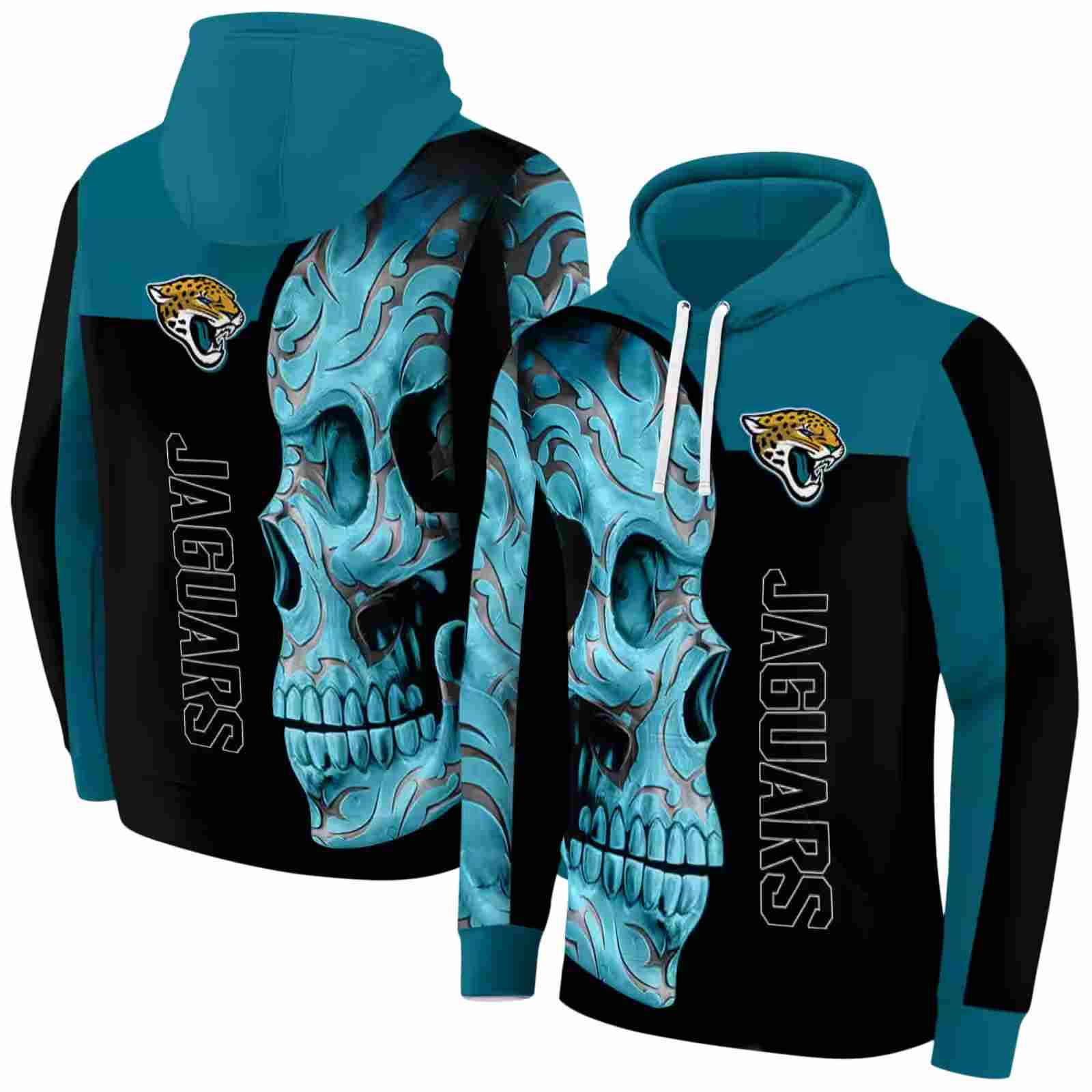 jacksonville jaguars skull motif teal black hoodie fashion forward