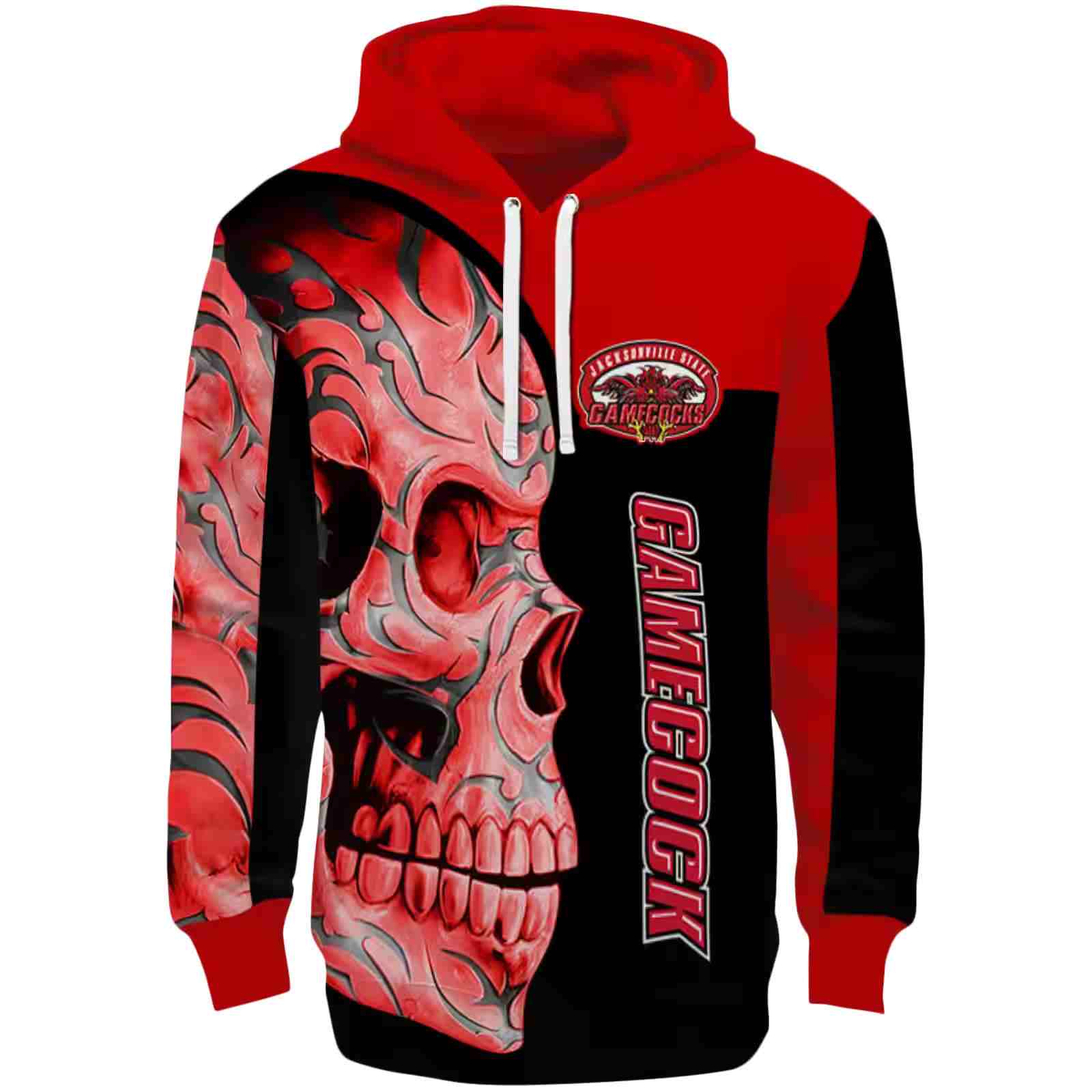 Jacksonville State Gamecocks Skull Motif Red Black Hoodie