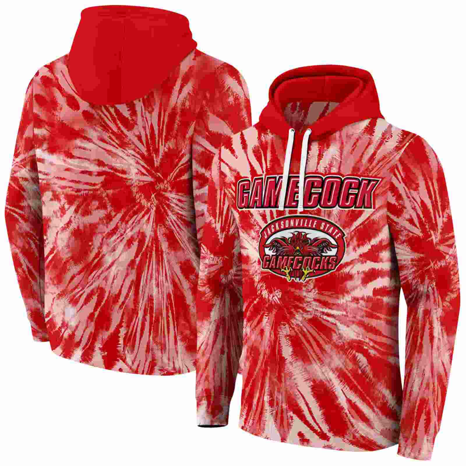 jacksonville state gamecocks tie dye pattern red hoodie fashion forward