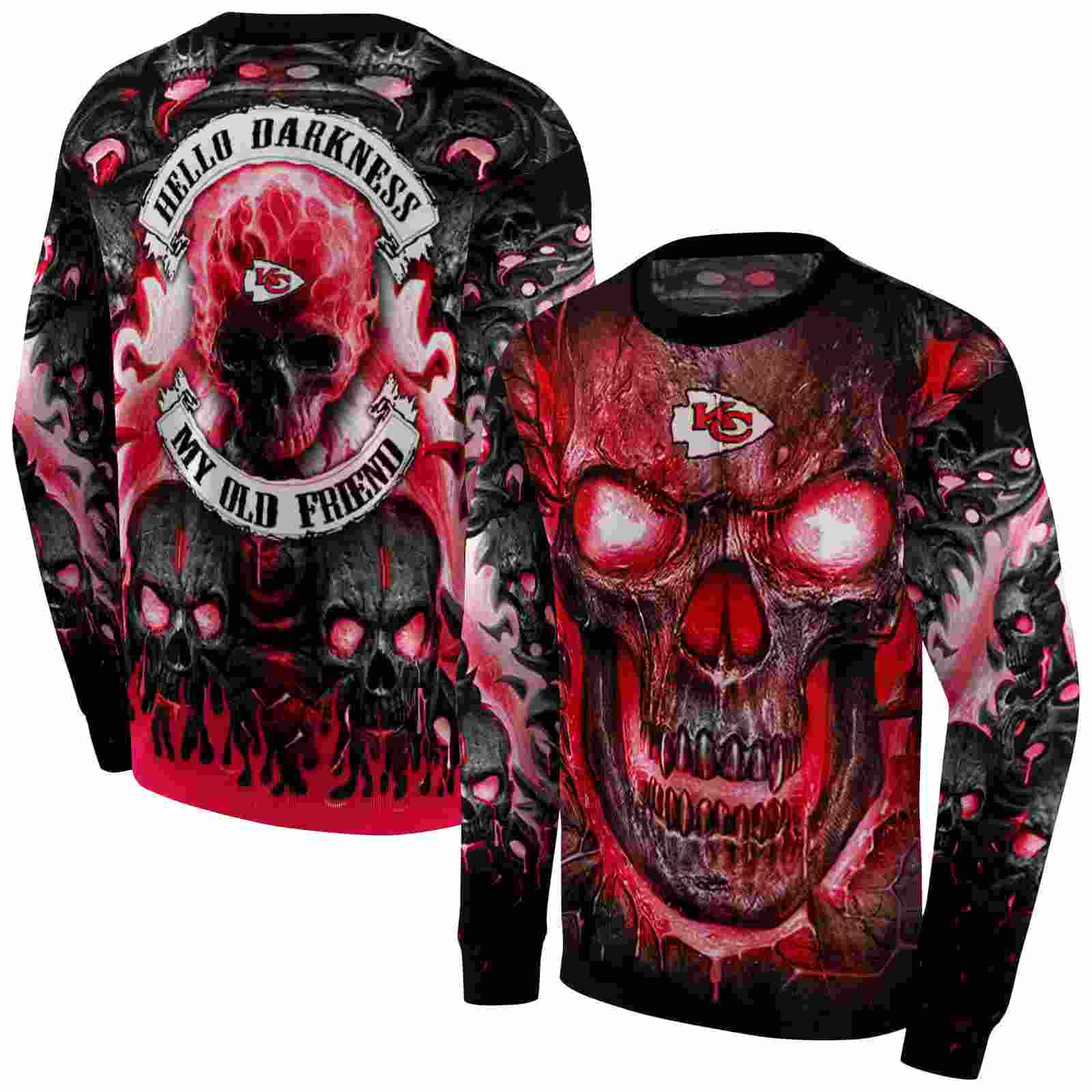 kansas city chiefs demonic skull red black hoodie premium grade