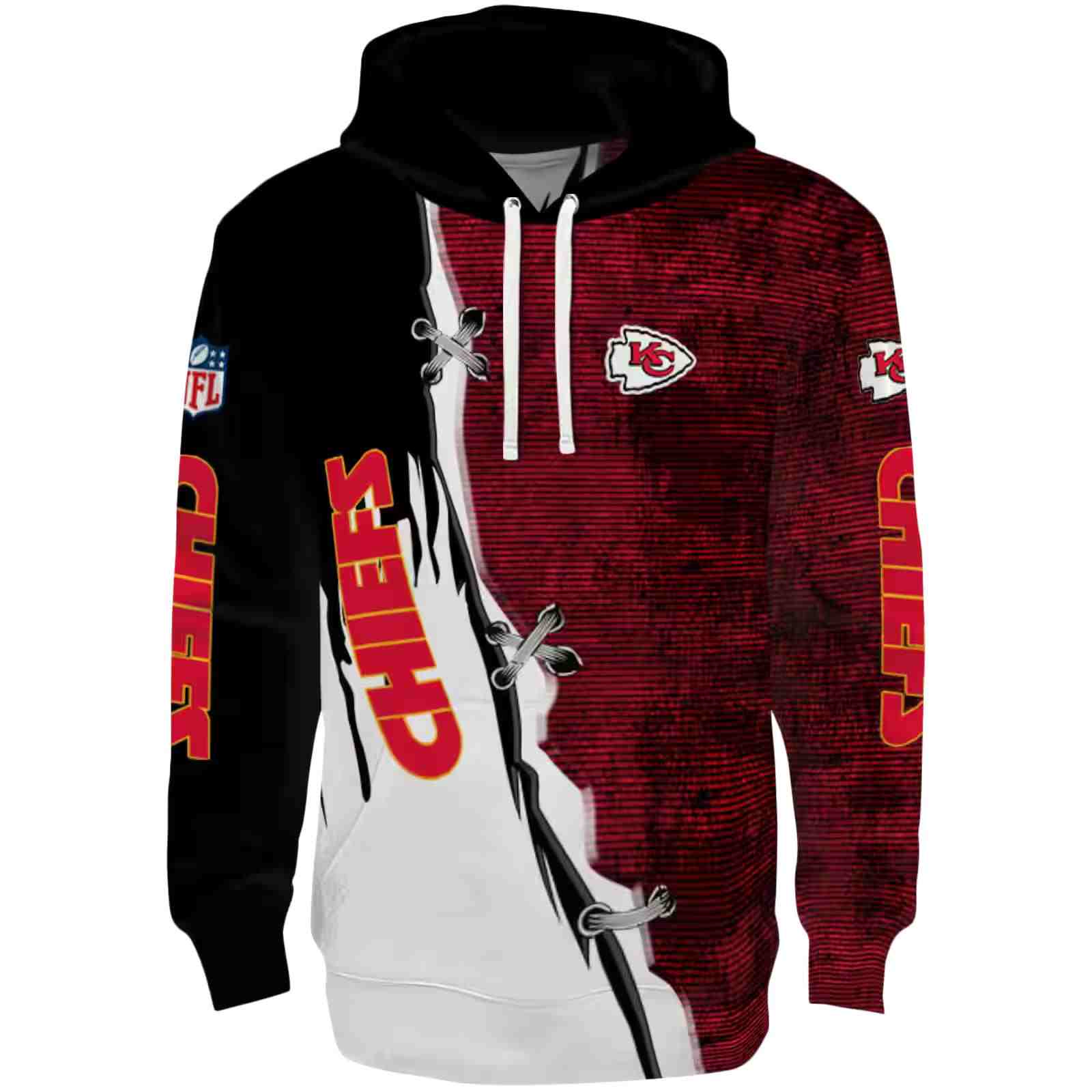 Kansas City Chiefs Ripped Pattern Red Black White Hoodie