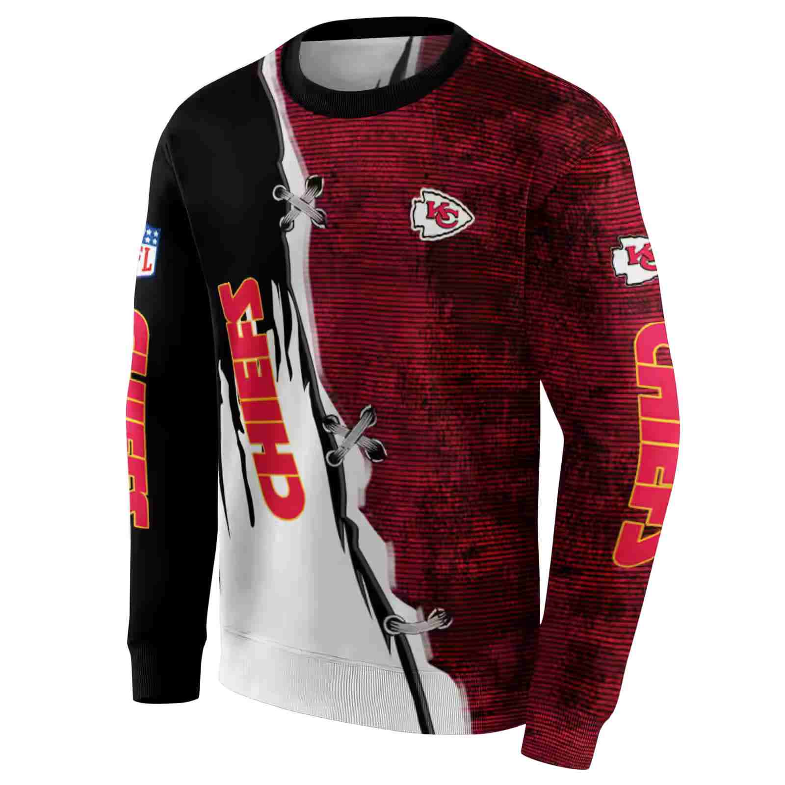 kansas city chiefs ripped pattern red black white hoodie new arrival