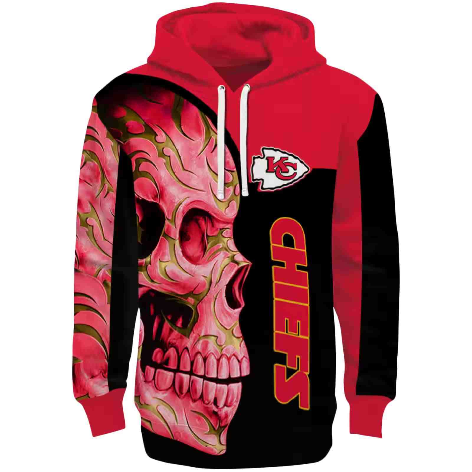 Kansas City Chiefs Skull Motif Red Black Hoodie