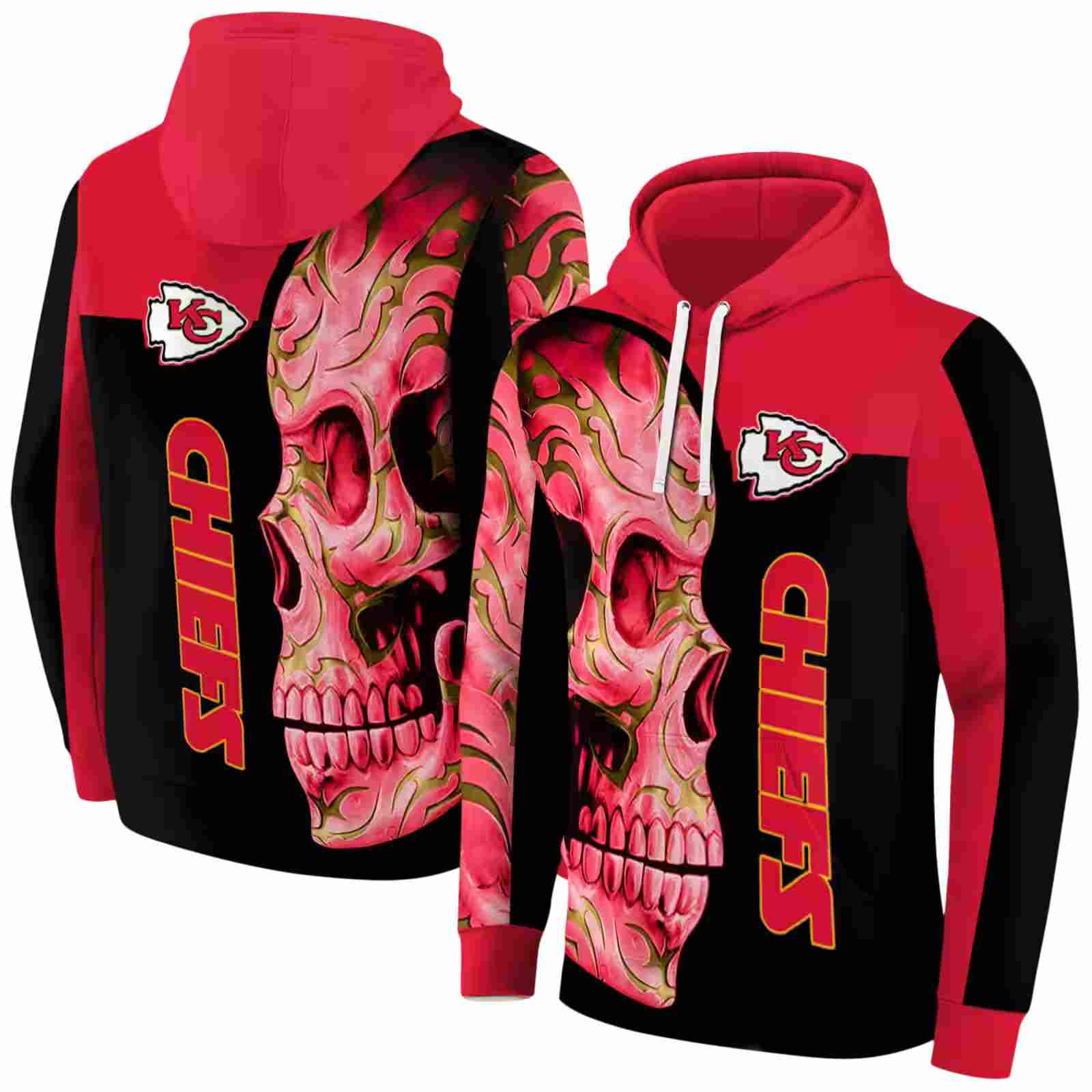 kansas city chiefs skull motif red black hoodie fashion forward