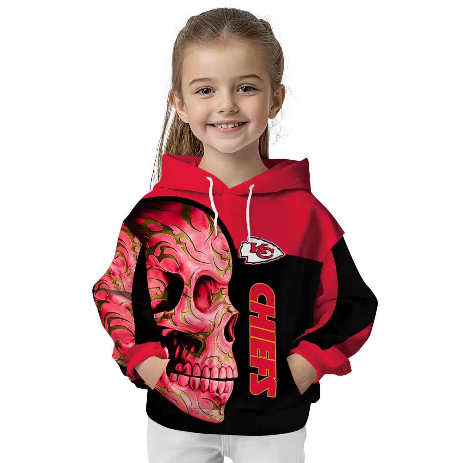 kansas city chiefs skull motif red black hoodie top rated