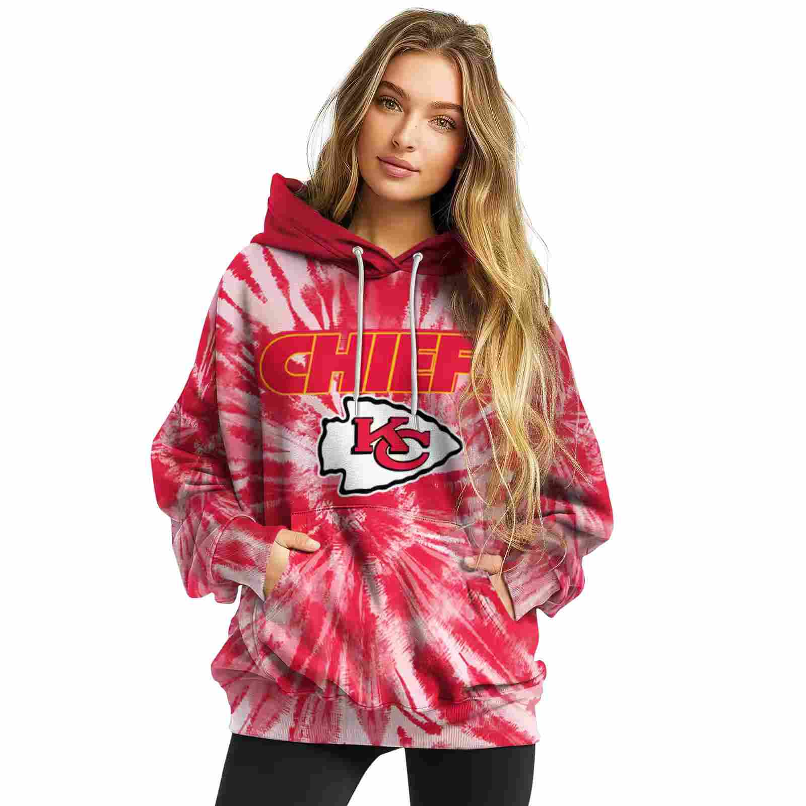 kansas city chiefs tie dye pattern red hoodie high quality