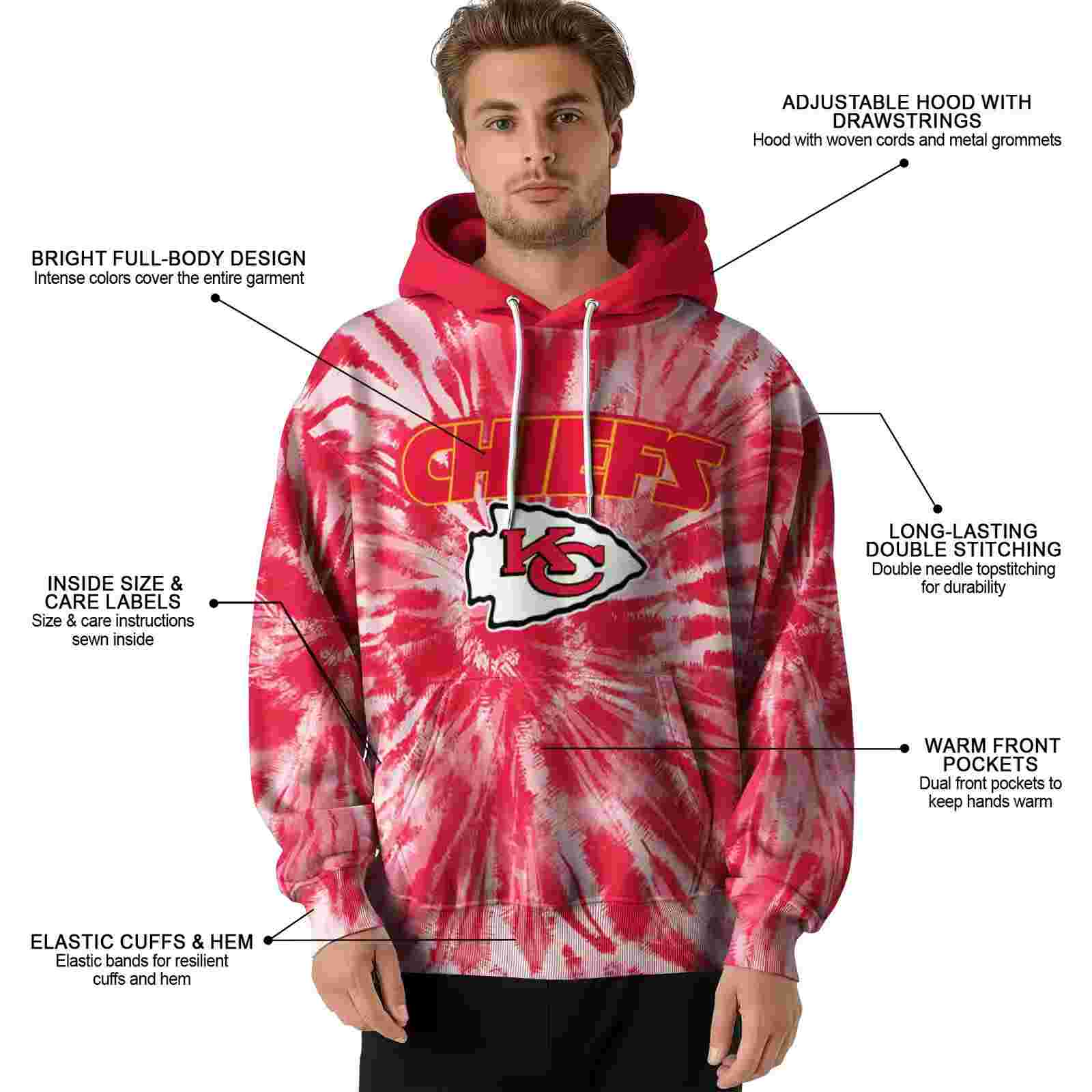 kansas city chiefs tie dye pattern red hoodie latest model