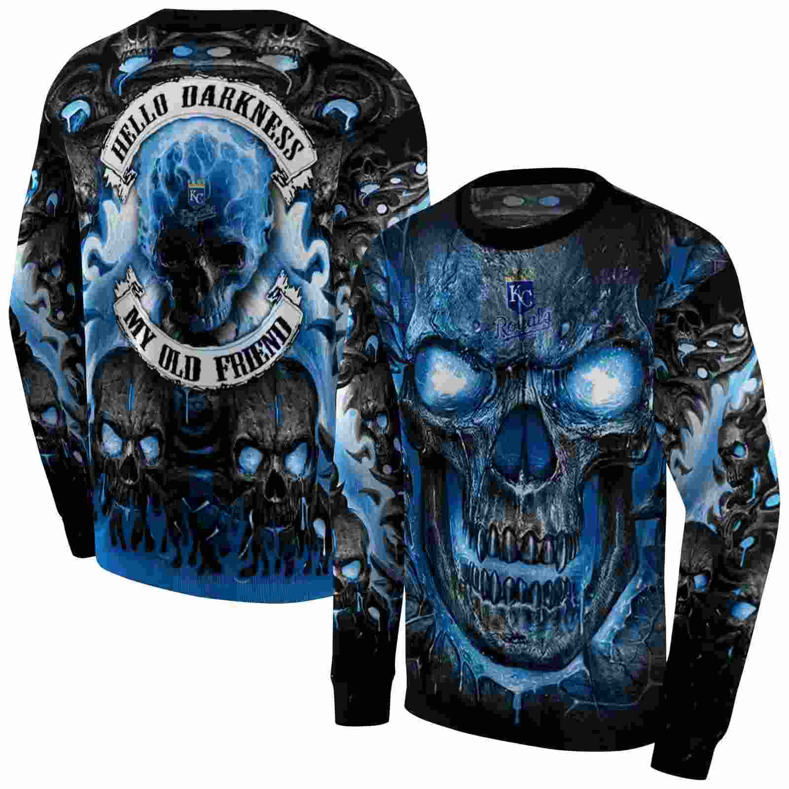 kansas city royals demonic skull royal blue black hoodie premium grade