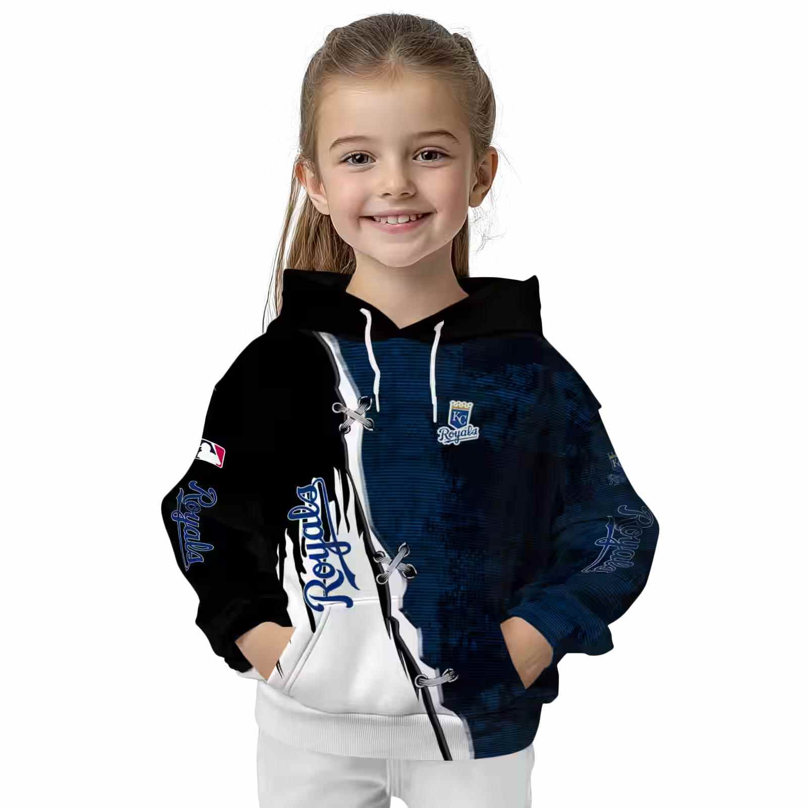 kansas city royals ripped pattern royal blue black white hoodie top rated