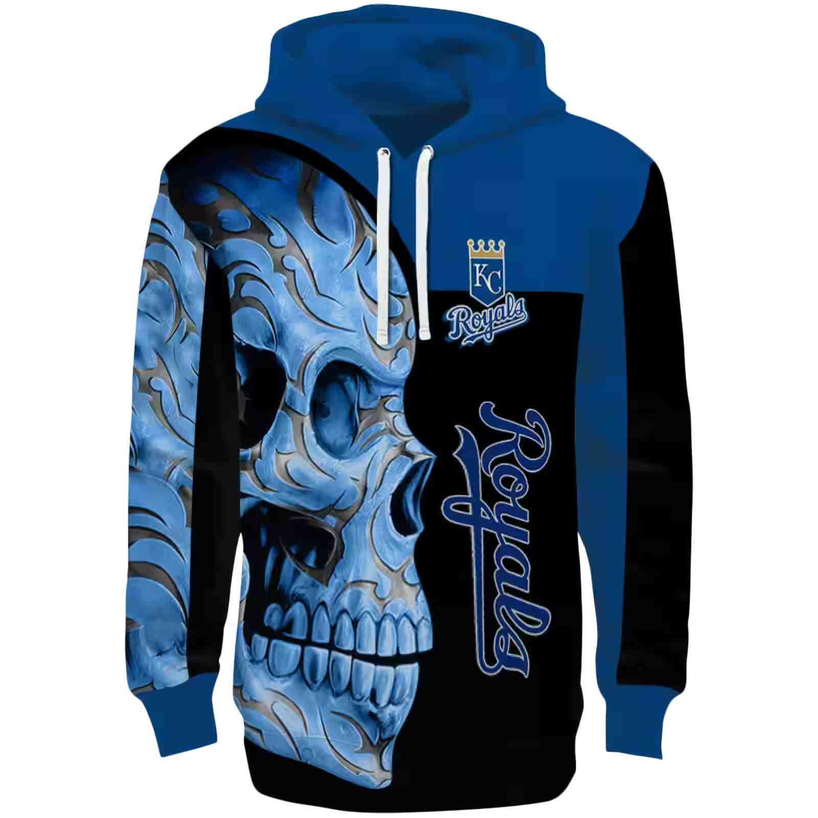 Kansas City Royals Skull Motif Royal Blue Black Hoodie