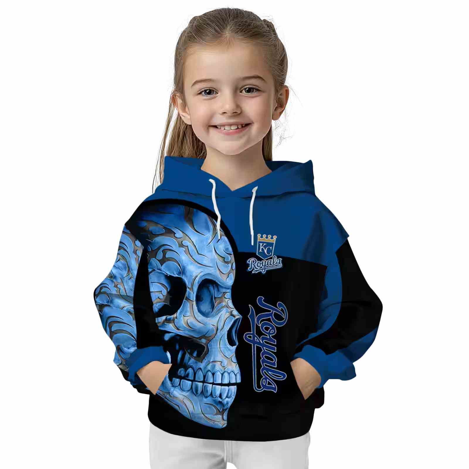 kansas city royals skull motif royal blue black hoodie top rated