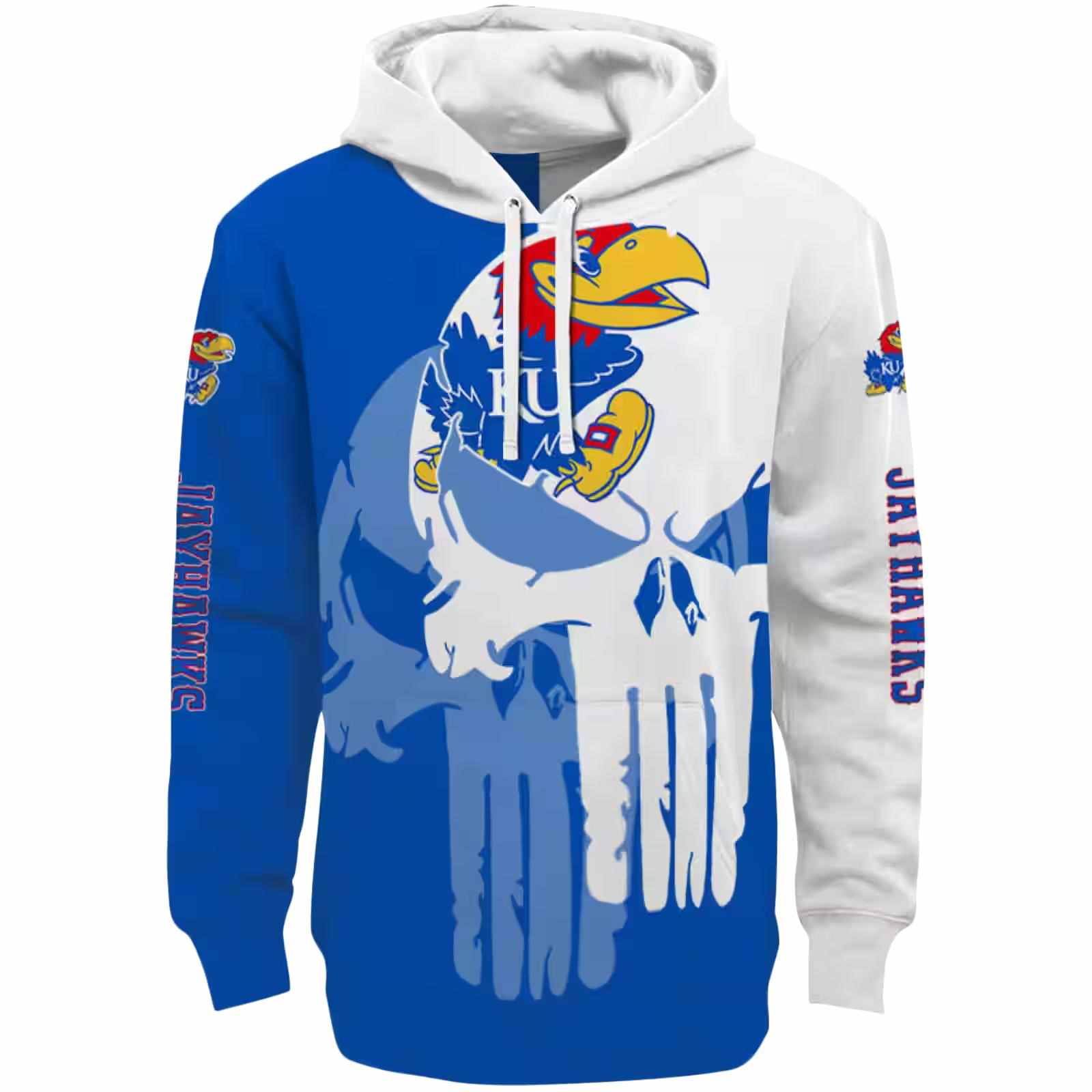 Kansas Jayhawks Graphic Punisher Blue White Hoodie