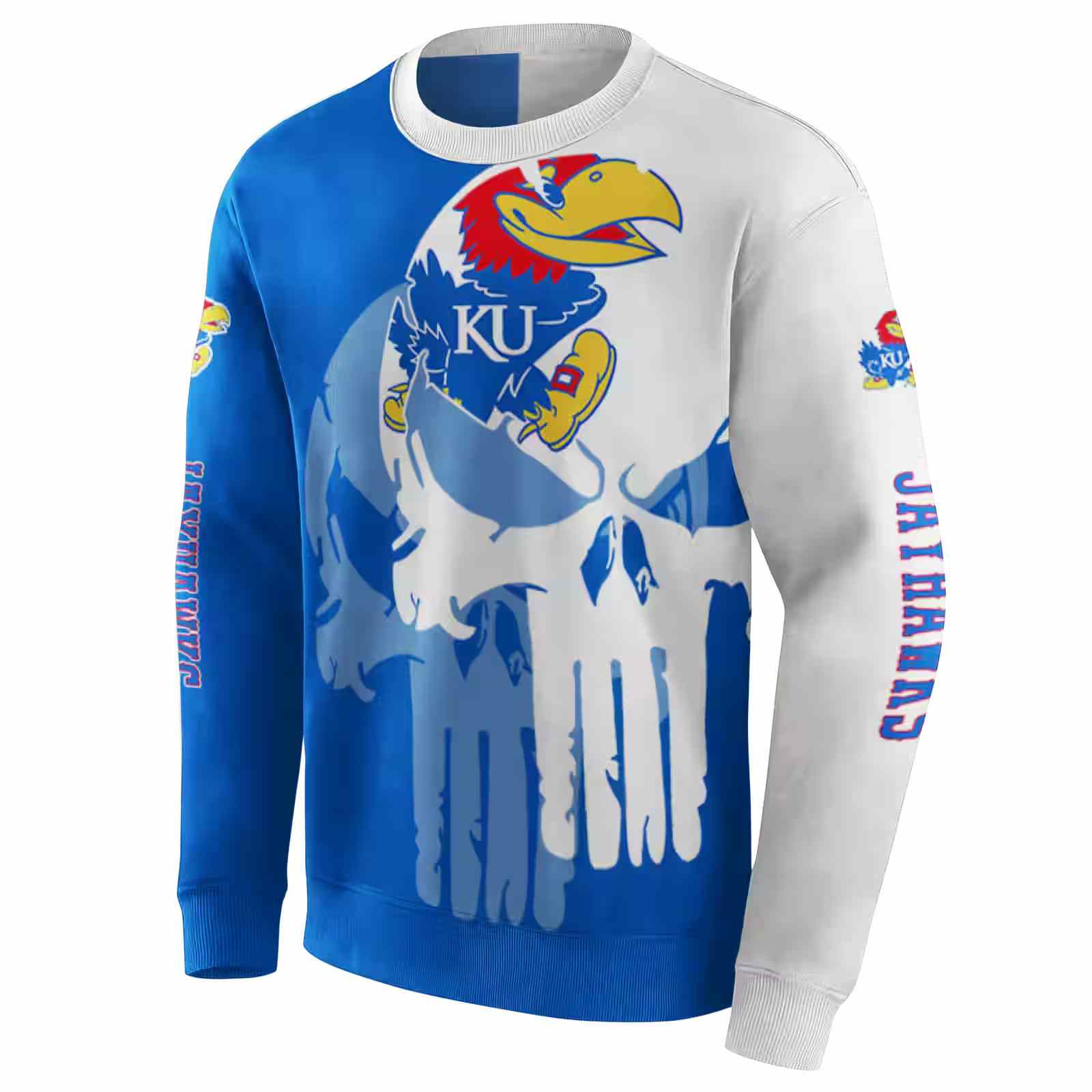 kansas jayhawks graphic punisher blue white hoodie new arrival