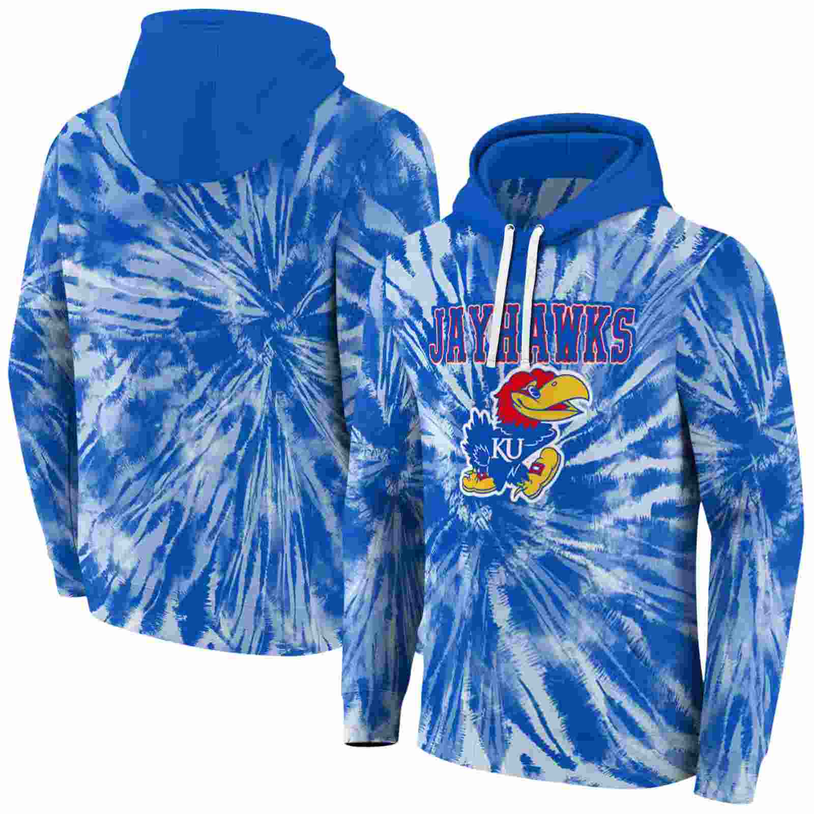 kansas jayhawks tie dye pattern blue hoodie fashion forward