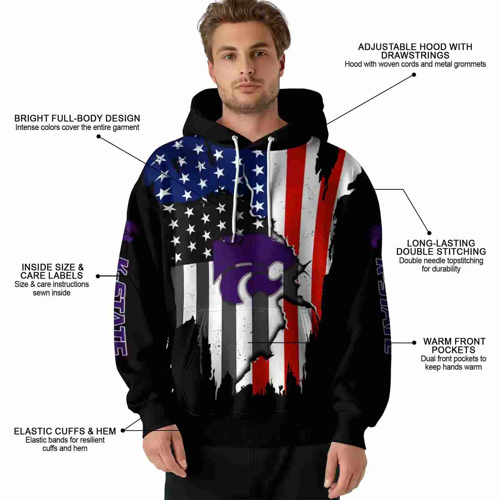 kansas state wildcats american pride black hoodie latest model