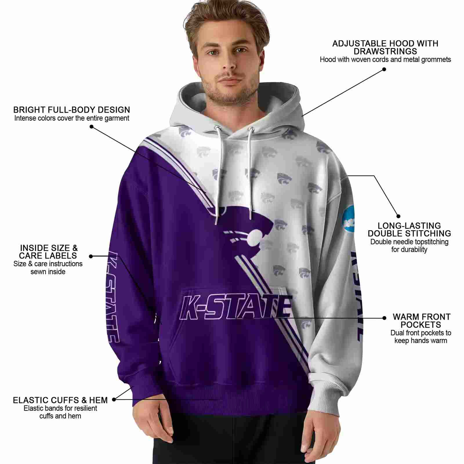 kansas state wildcats diagonal stripe purple white hoodie latest model