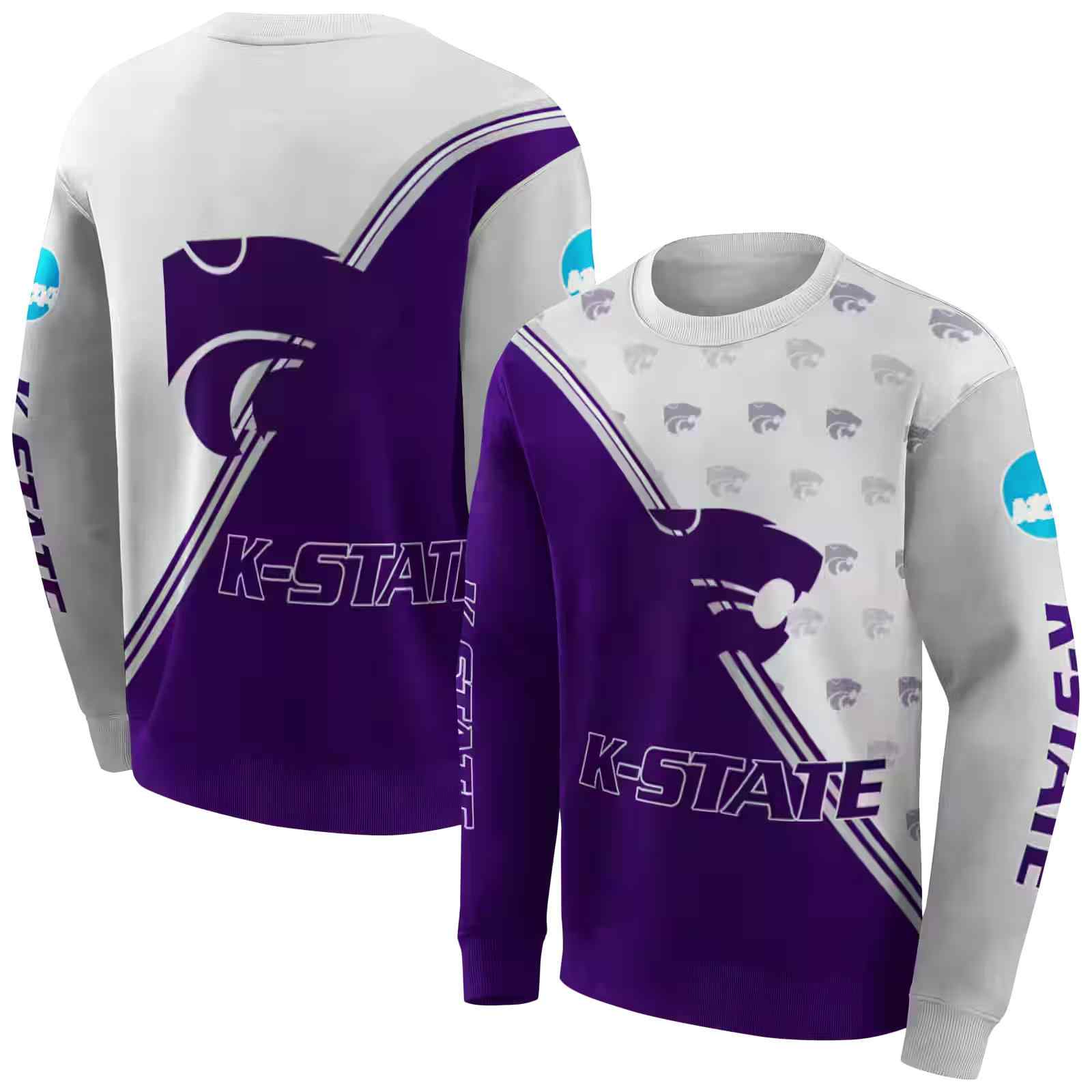 kansas state wildcats diagonal stripe purple white hoodie premium grade