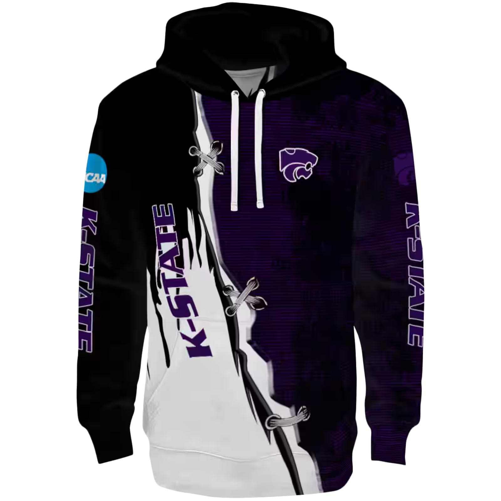 Kansas State Wildcats Ripped Pattern Purple Black White Hoodie