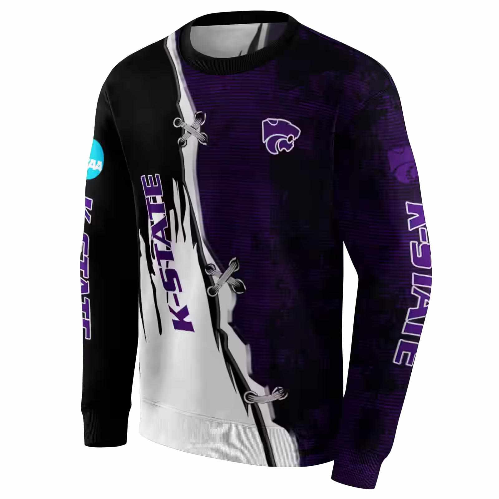 kansas state wildcats ripped pattern purple black white hoodie new arrival