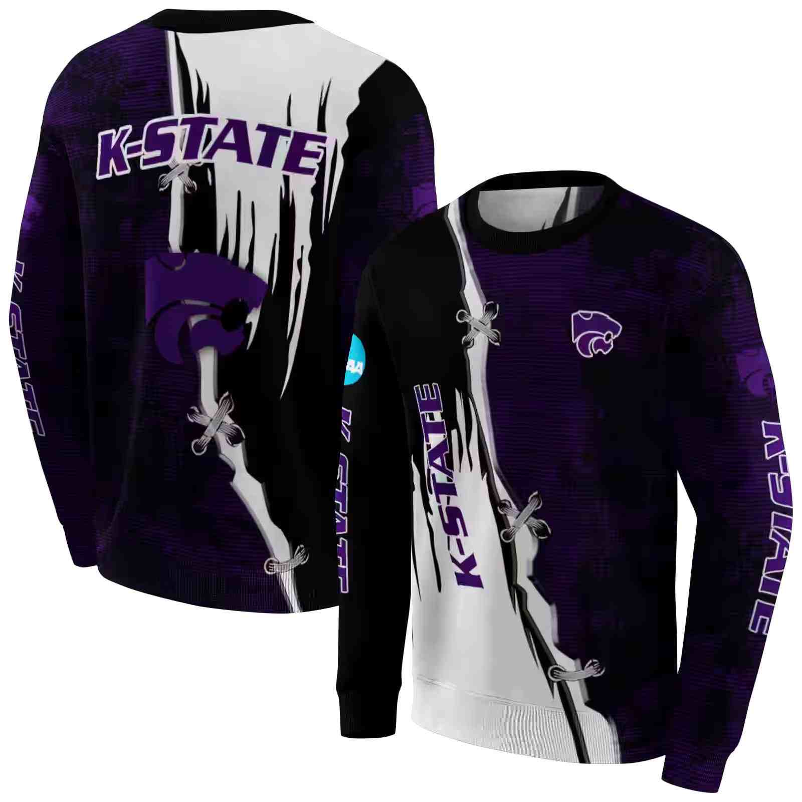 kansas state wildcats ripped pattern purple black white hoodie premium grade