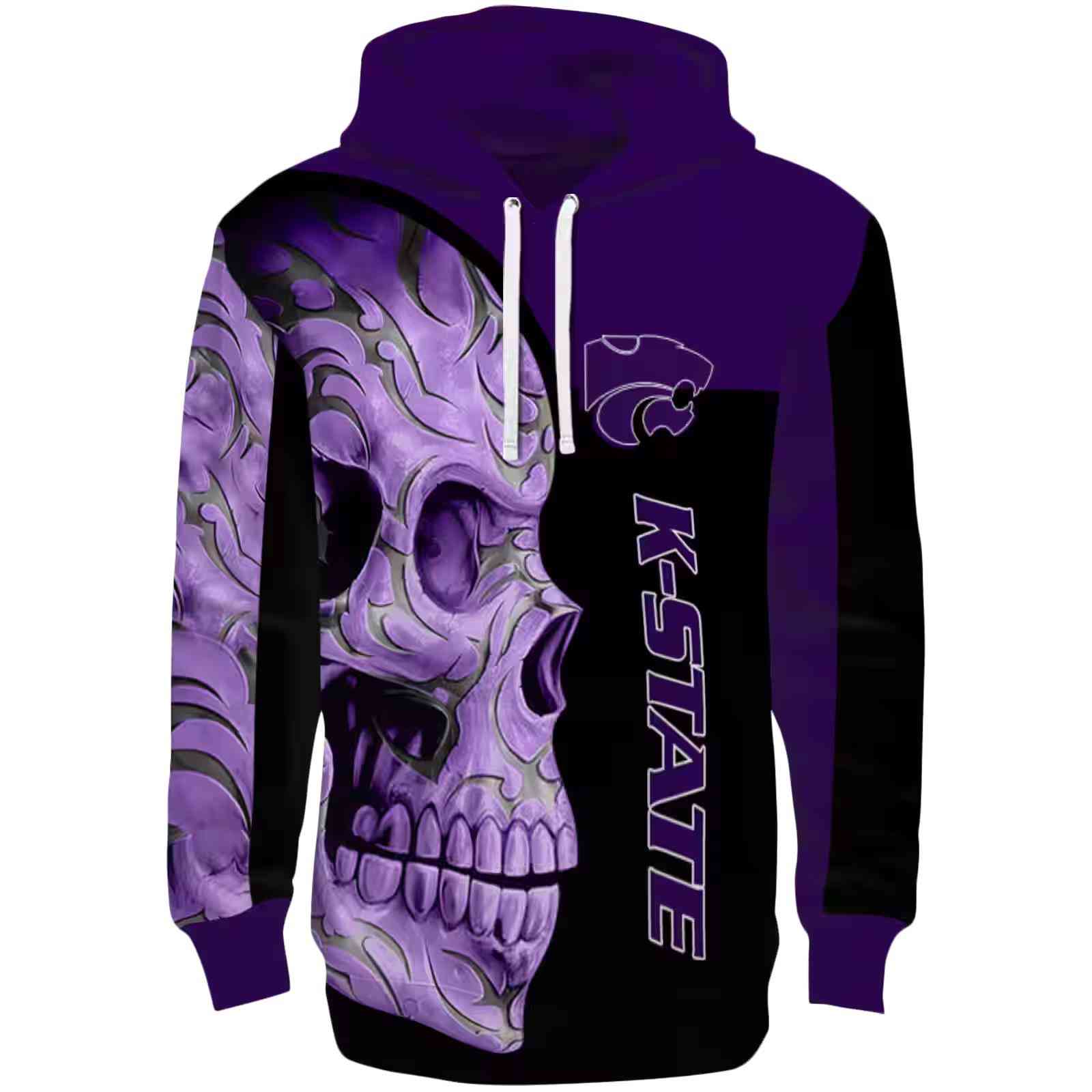 Kansas State Wildcats Skull Motif Purple Black Hoodie