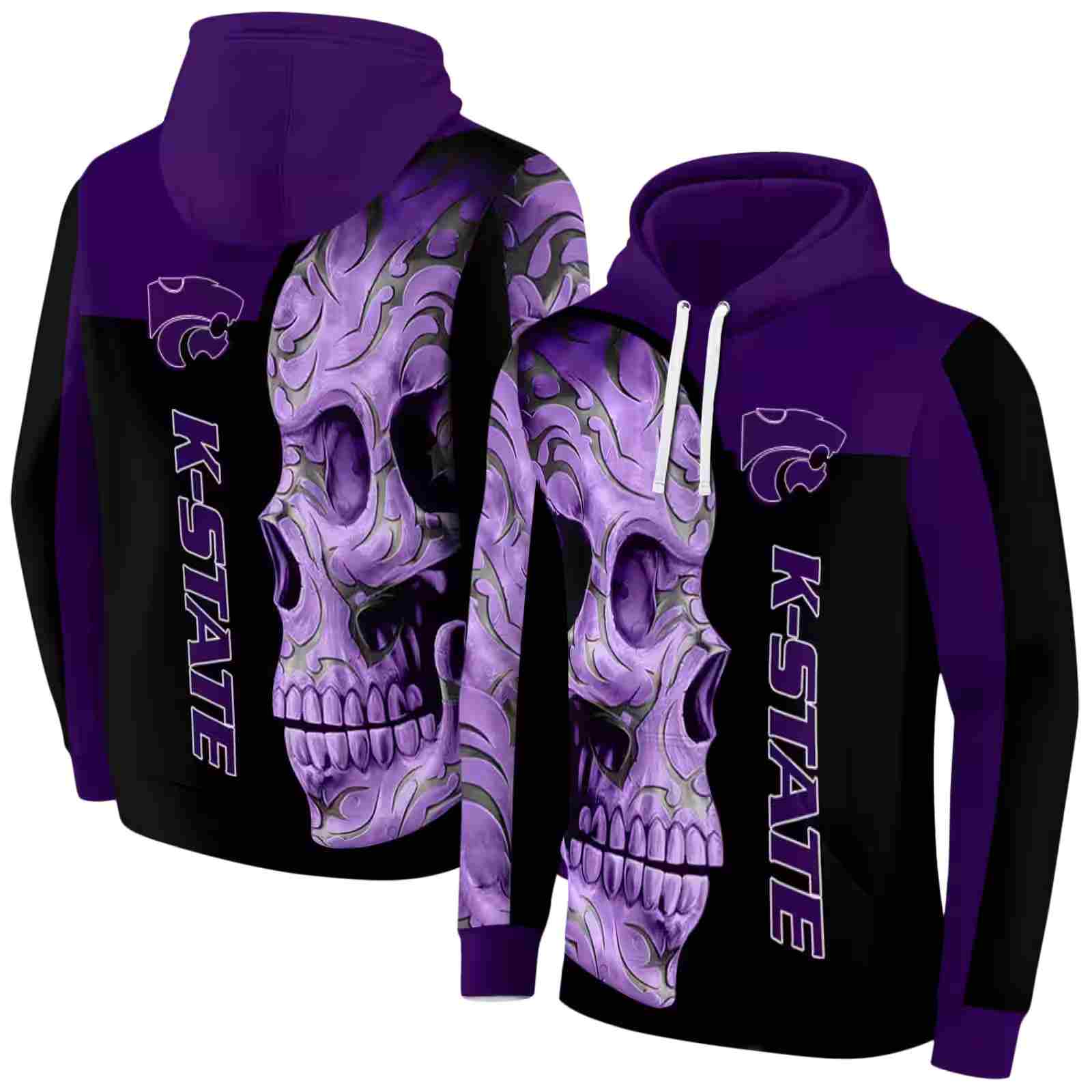 kansas state wildcats skull motif purple black hoodie fashion forward