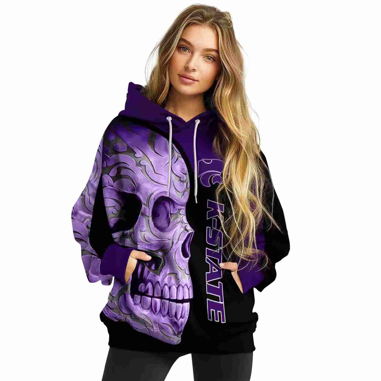 kansas state wildcats skull motif purple black hoodie high quality