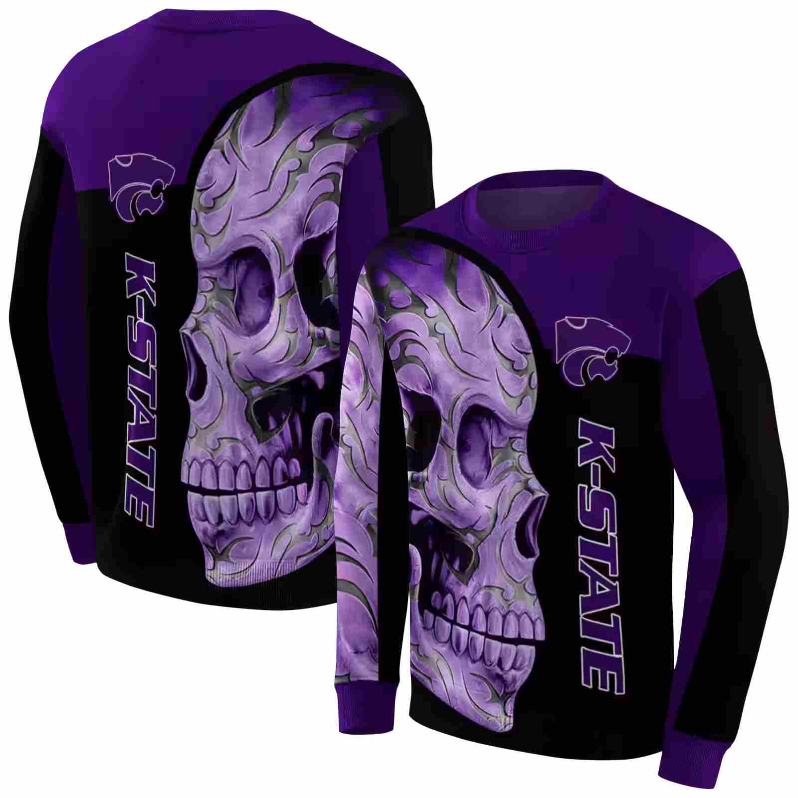 kansas state wildcats skull motif purple black hoodie premium grade