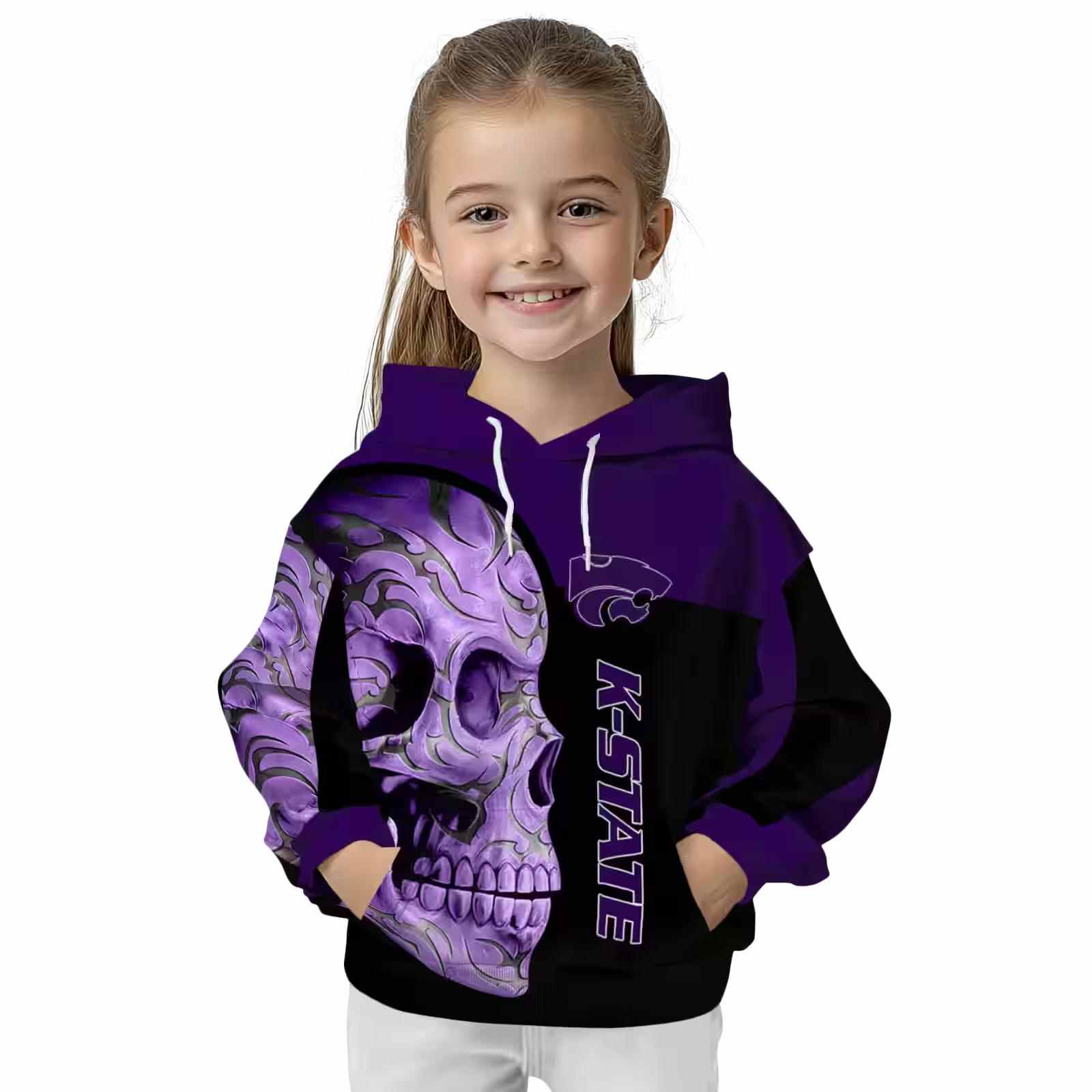 kansas state wildcats skull motif purple black hoodie top rated