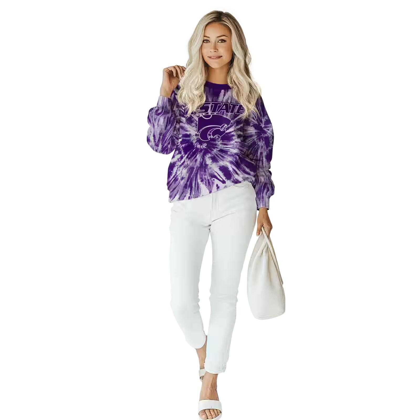 kansas state wildcats tie dye pattern purple hoodie trendy