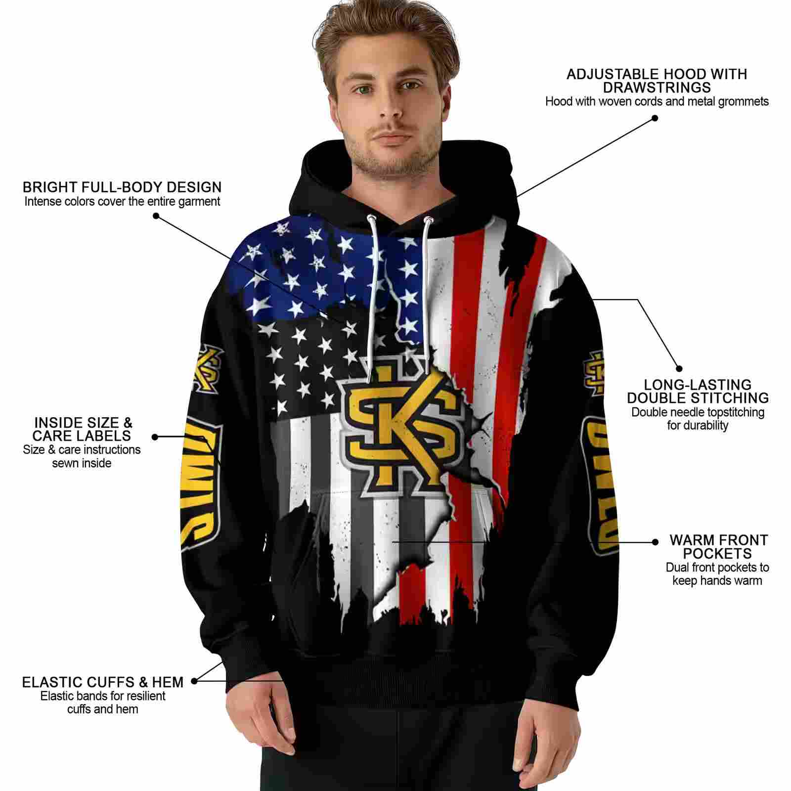 kennesaw state owls american pride black hoodie latest model