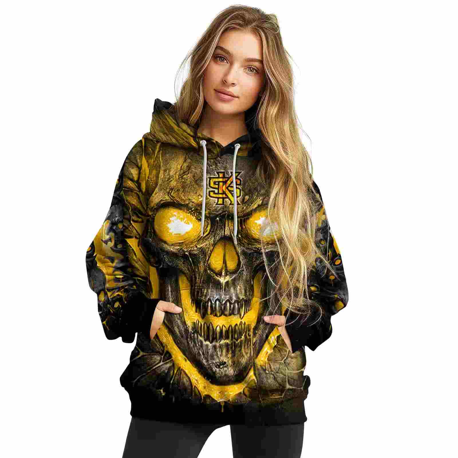 kennesaw state owls demonic skull gold black hoodie high quality