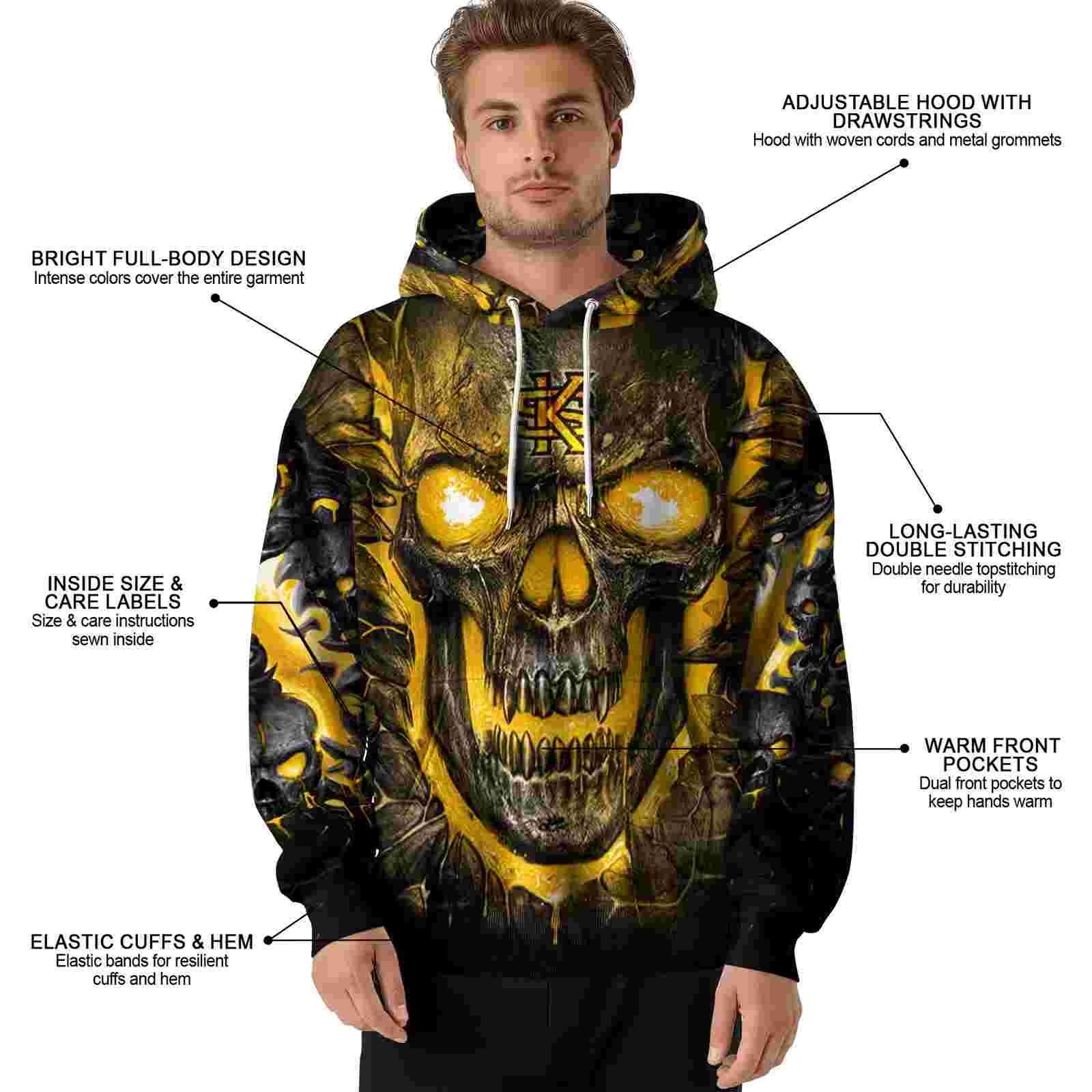 kennesaw state owls demonic skull gold black hoodie latest model