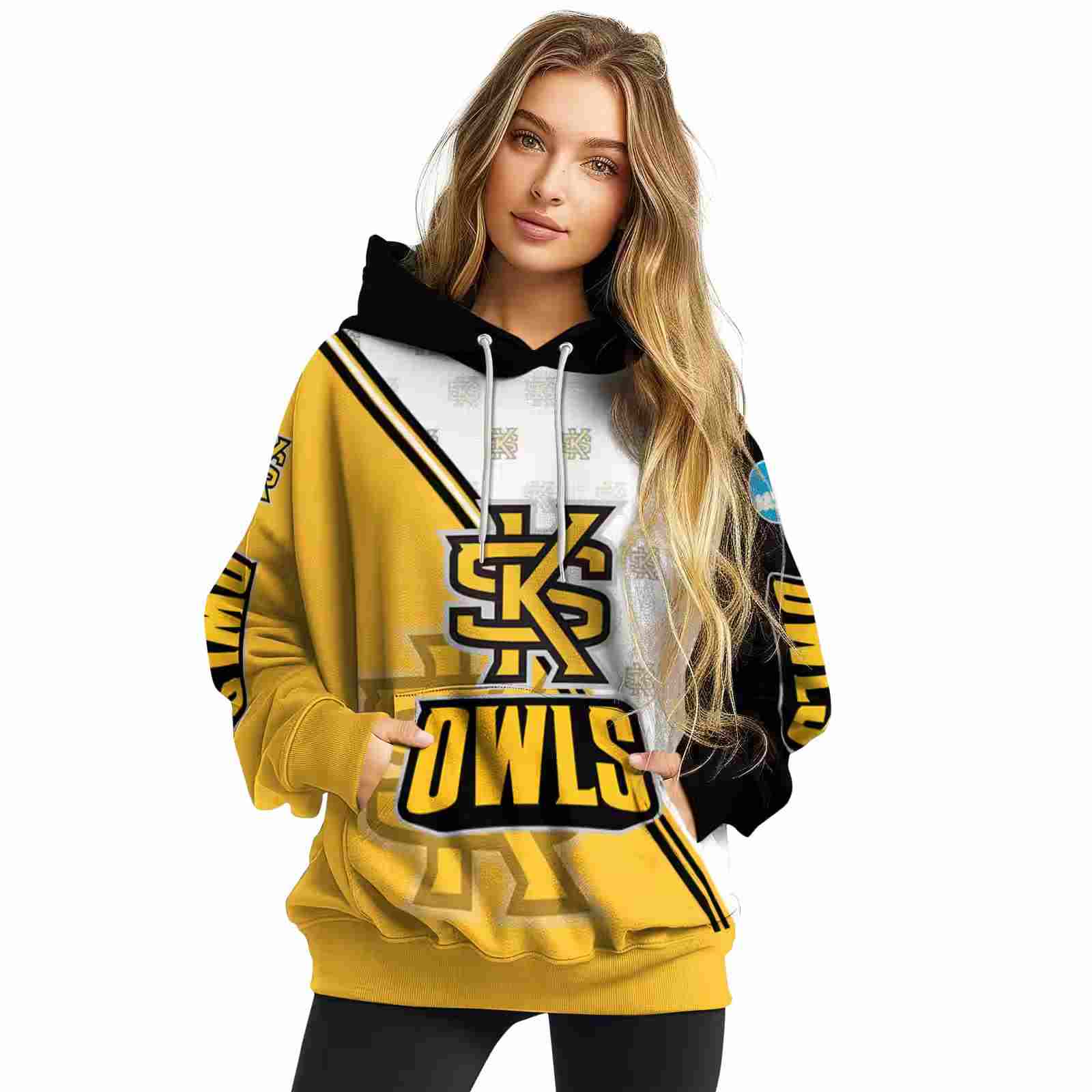 kennesaw state owls diagonal stripe gold white hoodie high quality