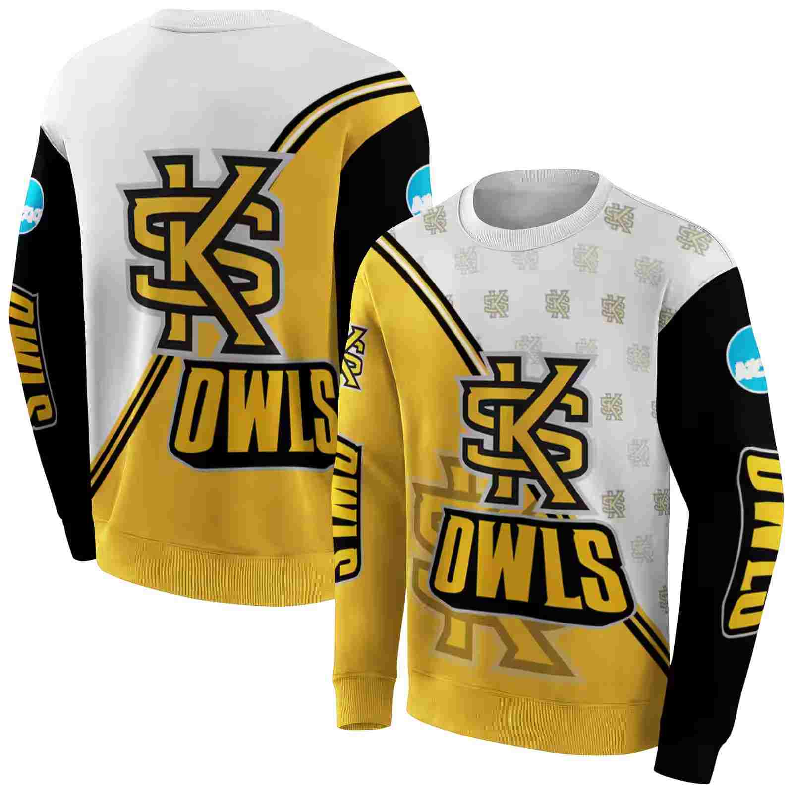 kennesaw state owls diagonal stripe gold white hoodie premium grade