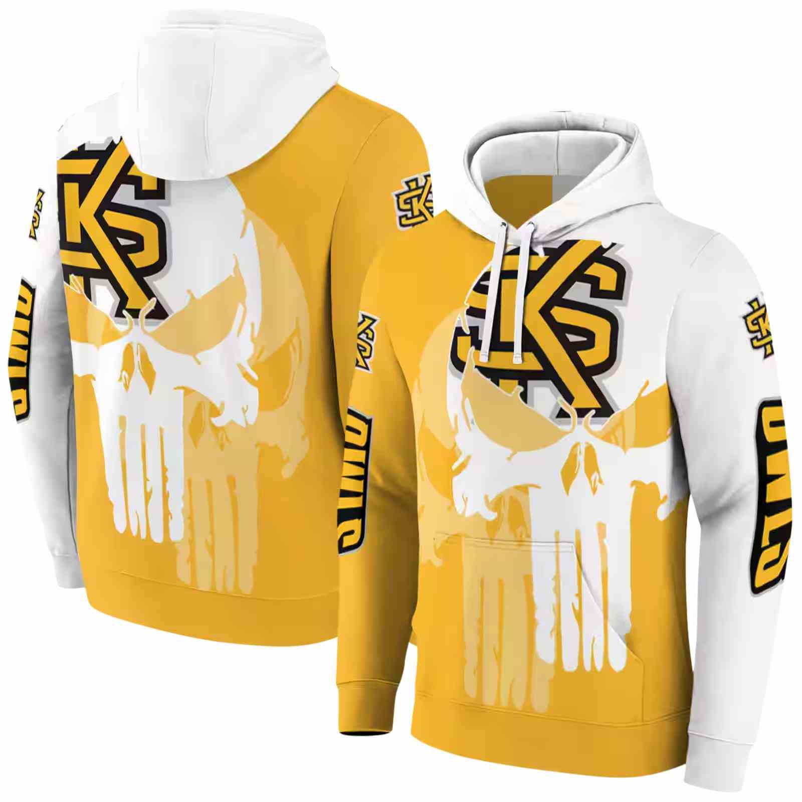 kennesaw state owls graphic punisher gold white hoodie fashion forward