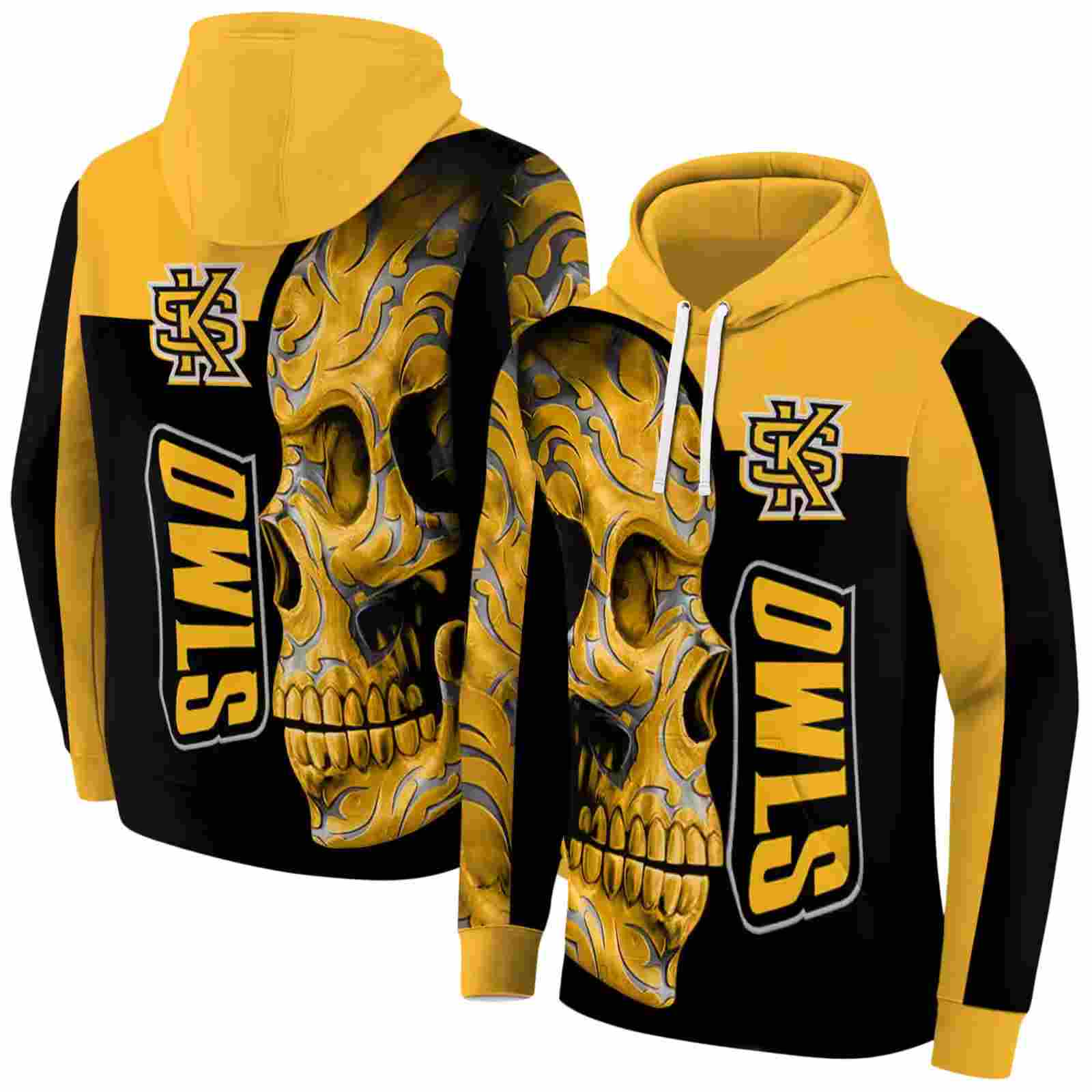 kennesaw state owls skull motif gold black hoodie fashion forward