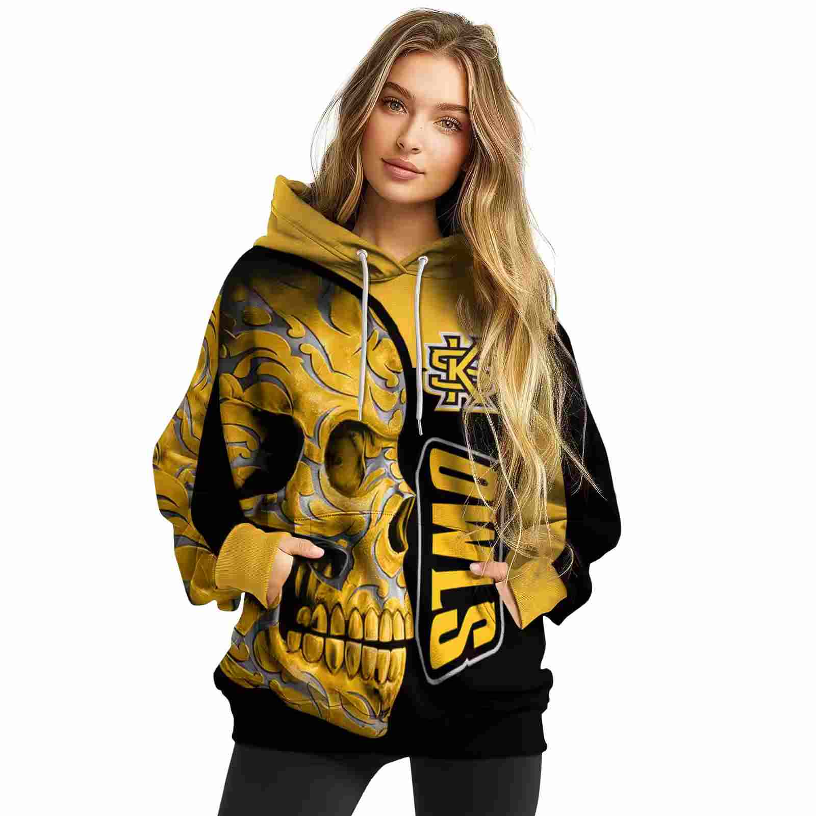 kennesaw state owls skull motif gold black hoodie high quality